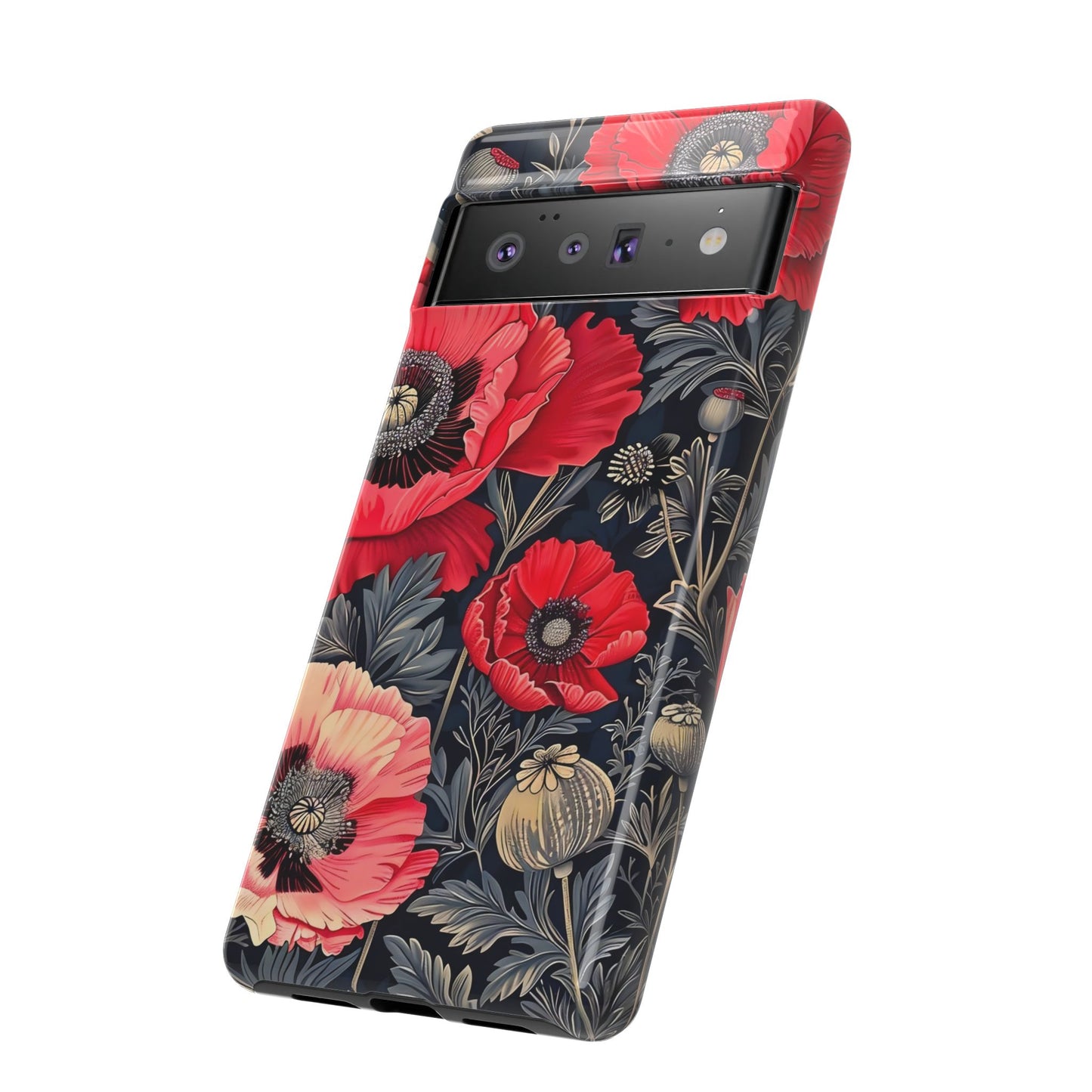Floral Phone Case with Artistic Poppies, Tough Cases, Flower Design, Nature Lover Gift, Customizable Mobile Cover, Stylish Phone Accessories