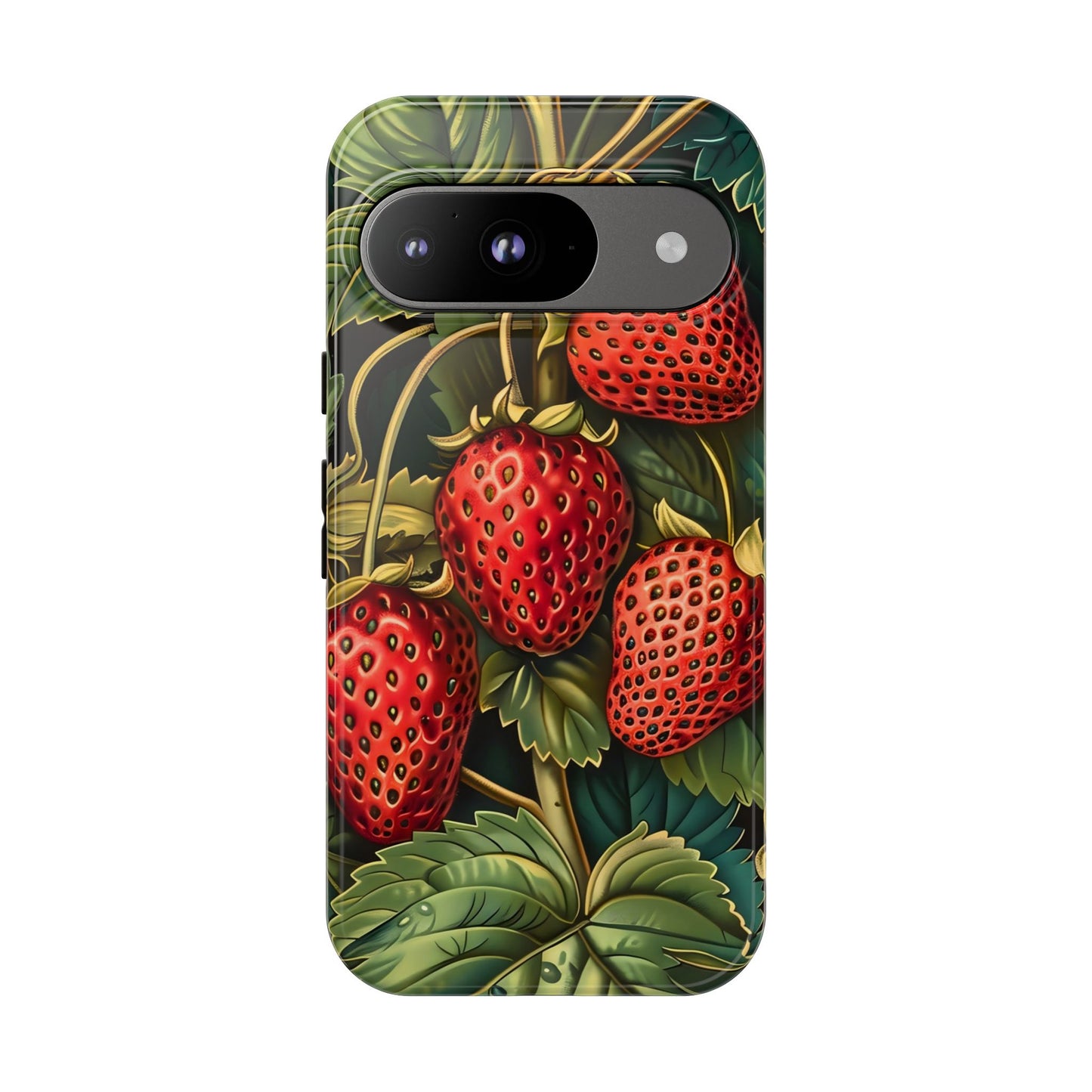 Strawberry Phone Case, Tough Berry Case, Floral Phone Cover, Cute Smartphone Shell, Nature-Inspired Gift