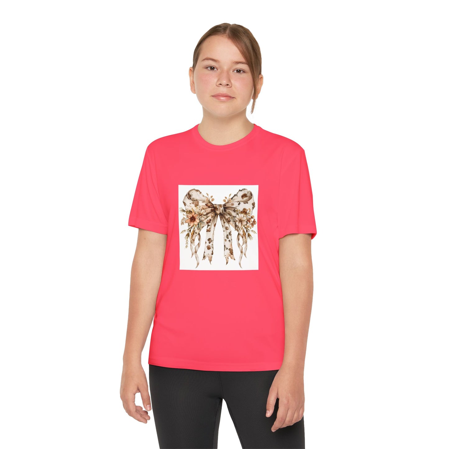 Floral Bow -Youth Tee - Soft Cotton in White