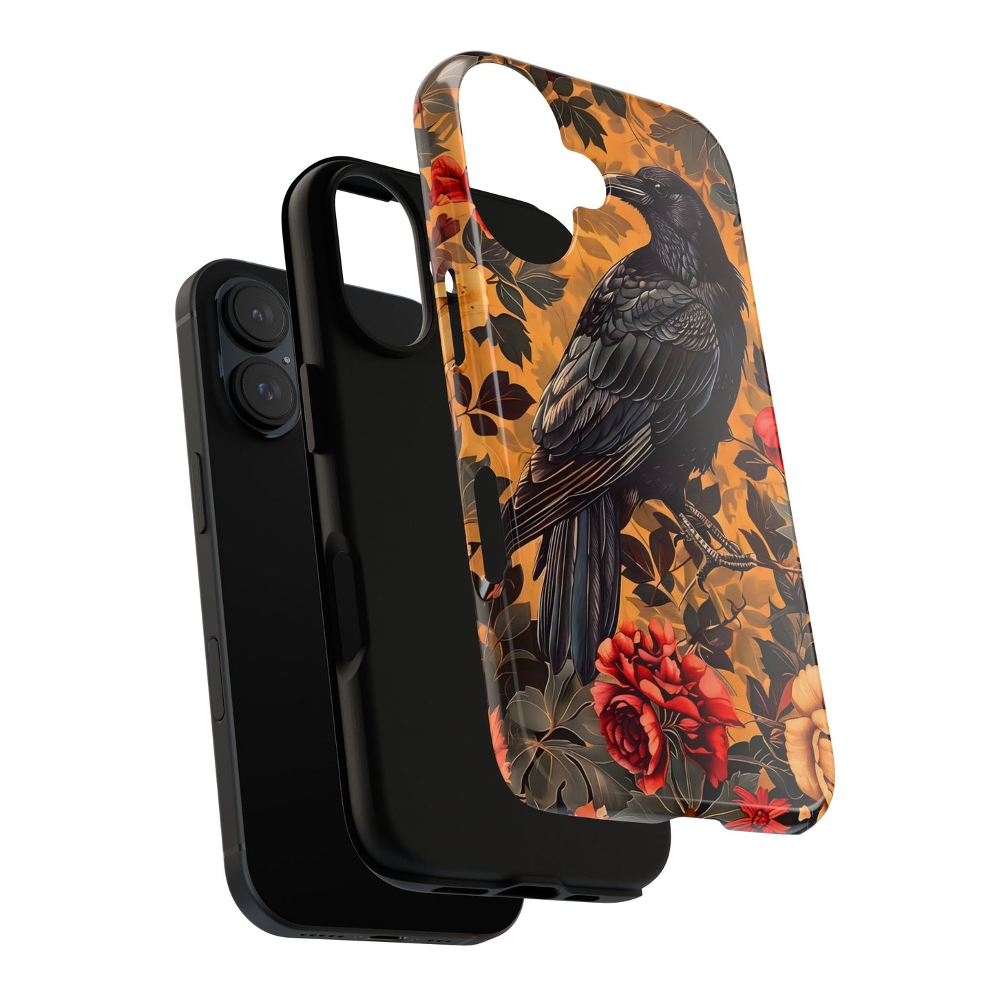 Raven Floral Phone Case - Tough Cases, Blackbird Decor, Gift for Nature Lovers, Bird Themed Accessories, Unique Phone Cover