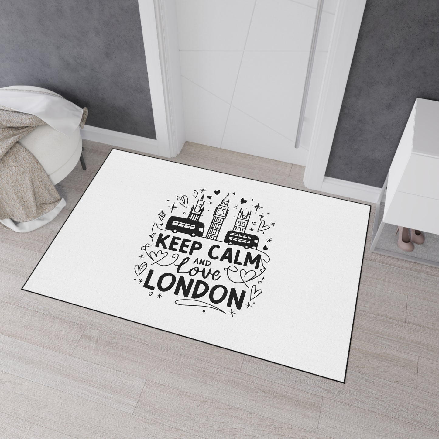 London-Themed Heavy Duty Floor Mat, Keep Calm and Love London Welcome Mat, Home Decor, Floor Fashion, Indoor/Outdoor Rug
