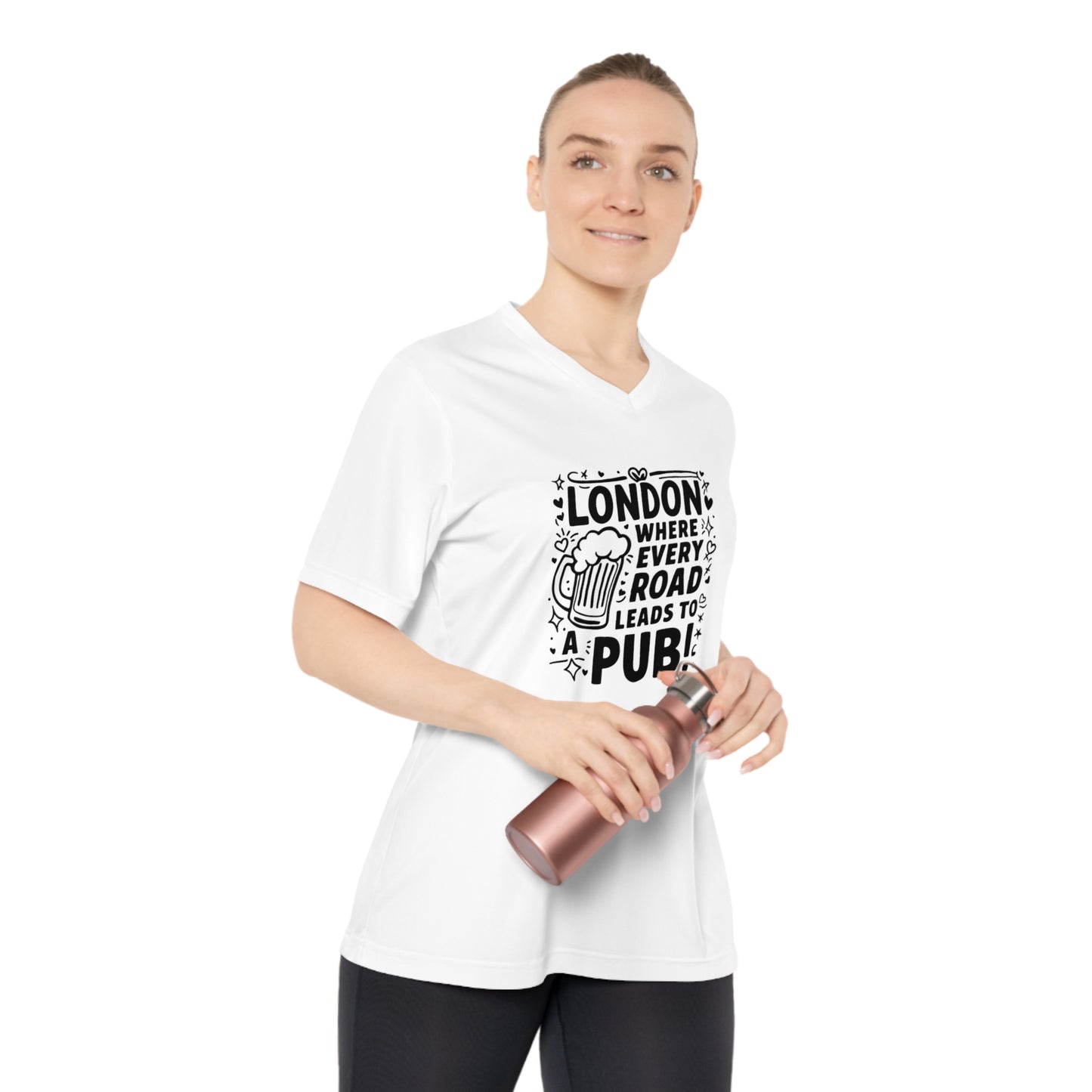 Women's Performance V-Neck T-Shirt - London where every road leads to a Pub
