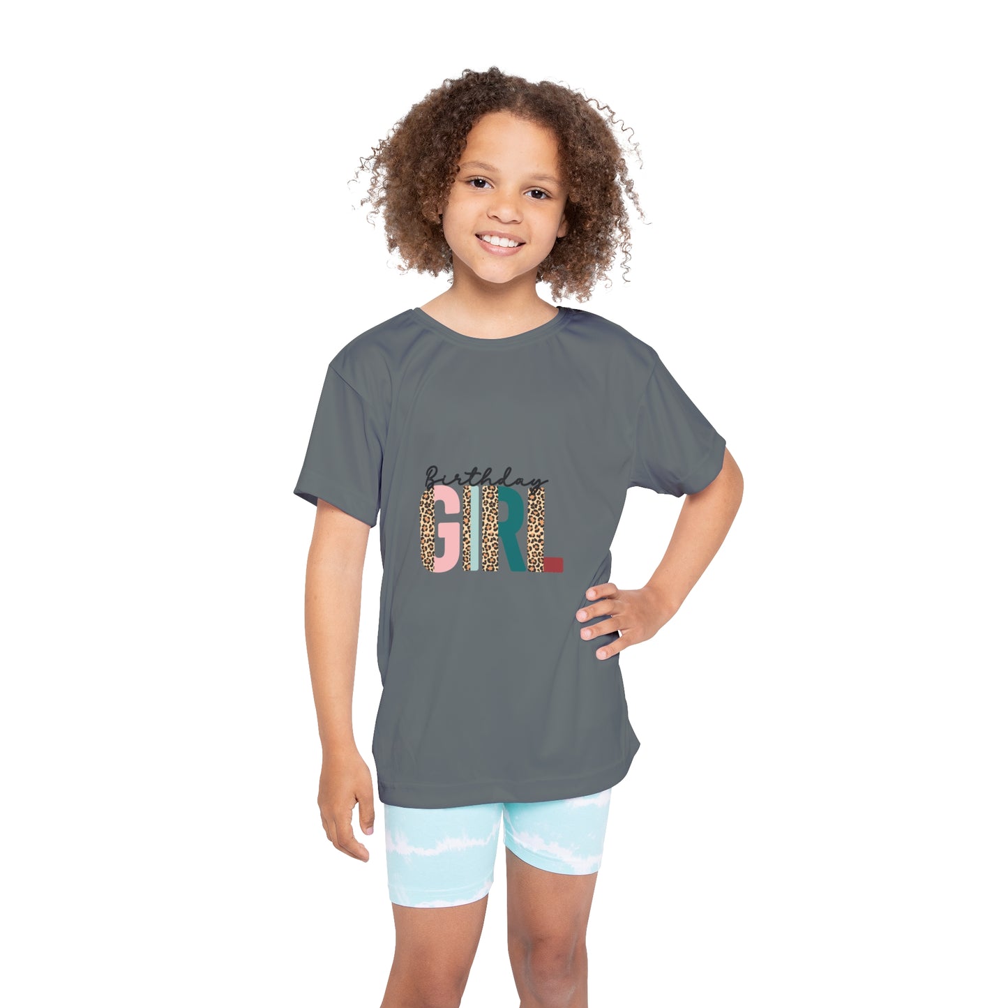 Kids Sports Jersey - Chic Birthday Girl with Leopard Rainbow Clipart - Fun and Stylish Gift for Young Athletes