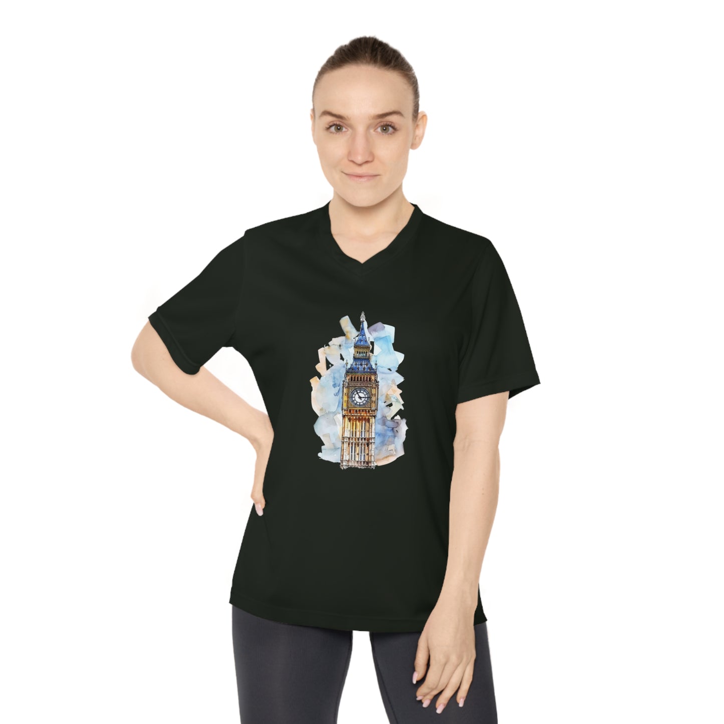Women's Performance V-Neck T-Shirt - London's Big Ben Landmark Painting
