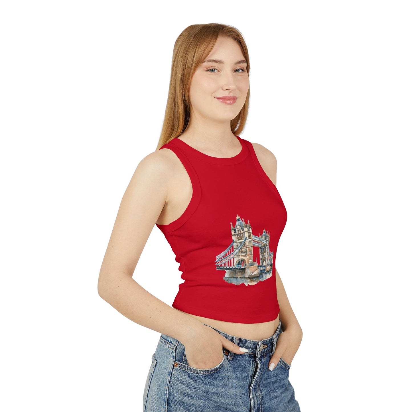 Women's Micro Rib Racer Tank Top - London Bridge - Iconic Landmark and Historical Beauty