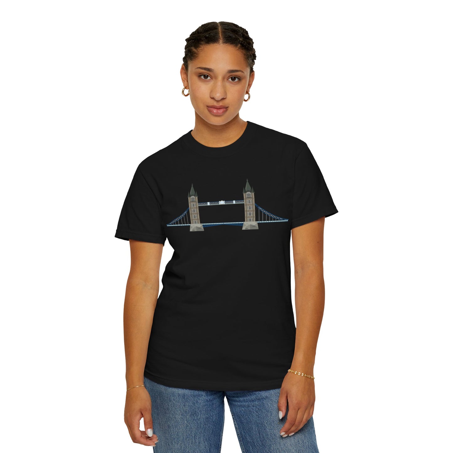 Unisex Garment-Dyed T-shirt - Tower Bridge - Iconic London Landmark Illustration