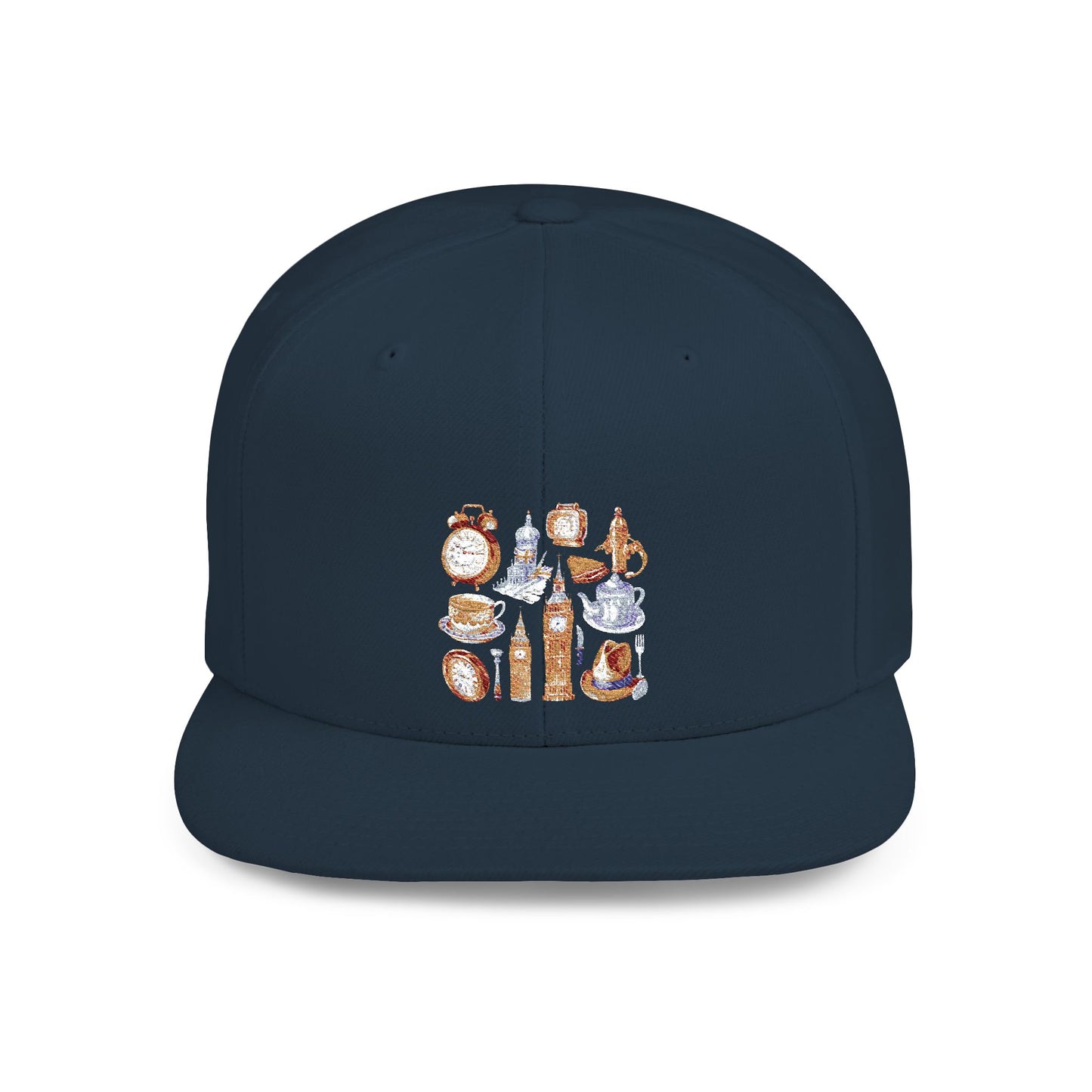 Vintage London England Icons - Scones & Tea Watercolor Flat Bill Snapback