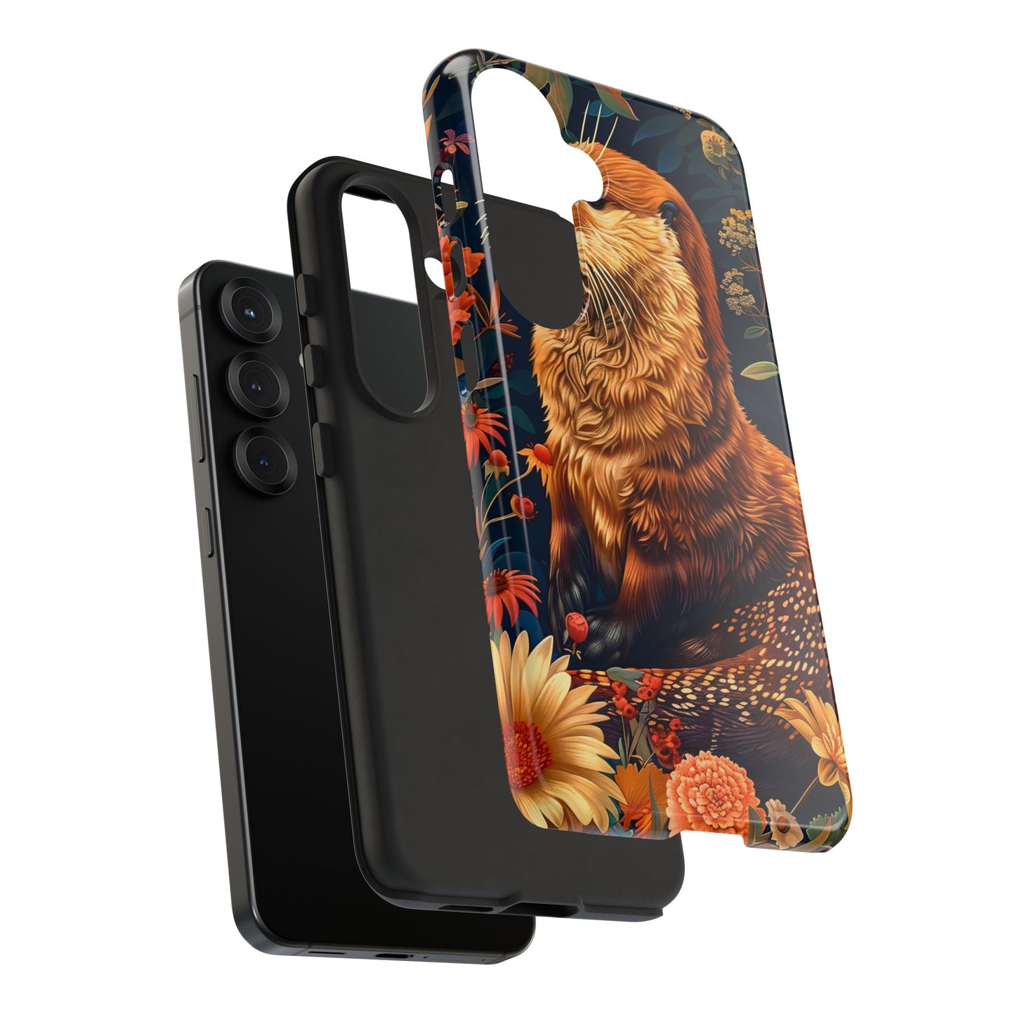 Otter Phone Case, Floral Otter Design, Tough Phone Cover, Nature Lover Gift, Cute Animal Accessories