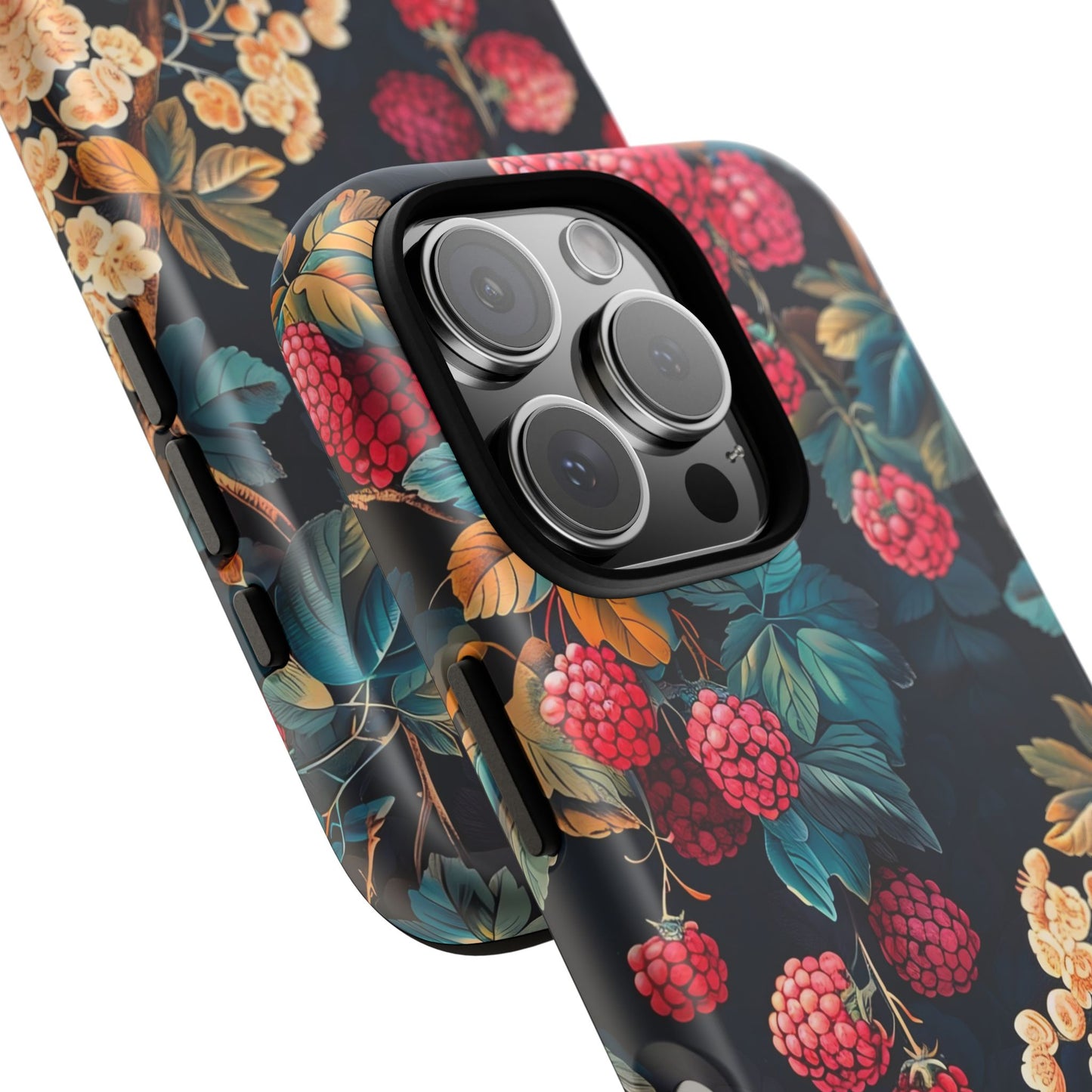 Floral Phone Case with Berry Design, Durable Phone Cover, Floral Print, Gift for Plant Lovers, Nature-Inspired Accessory