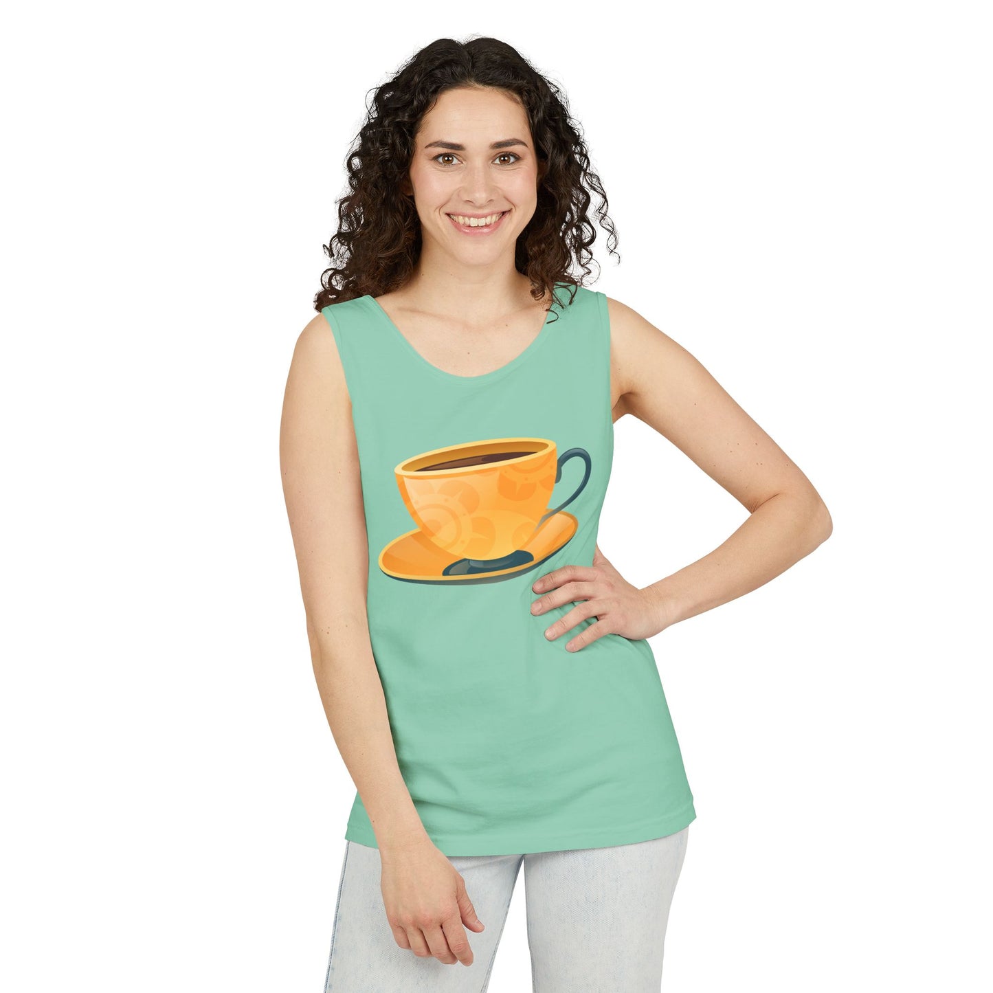 Unisex Garment-Dyed Tank Top - Elegant British Tea Cup - Classic Tea Time Style