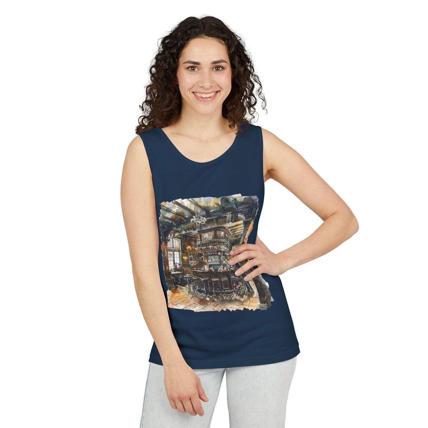 Unisex Garment-Dyed Tank Top - Cozy British Pub - London
