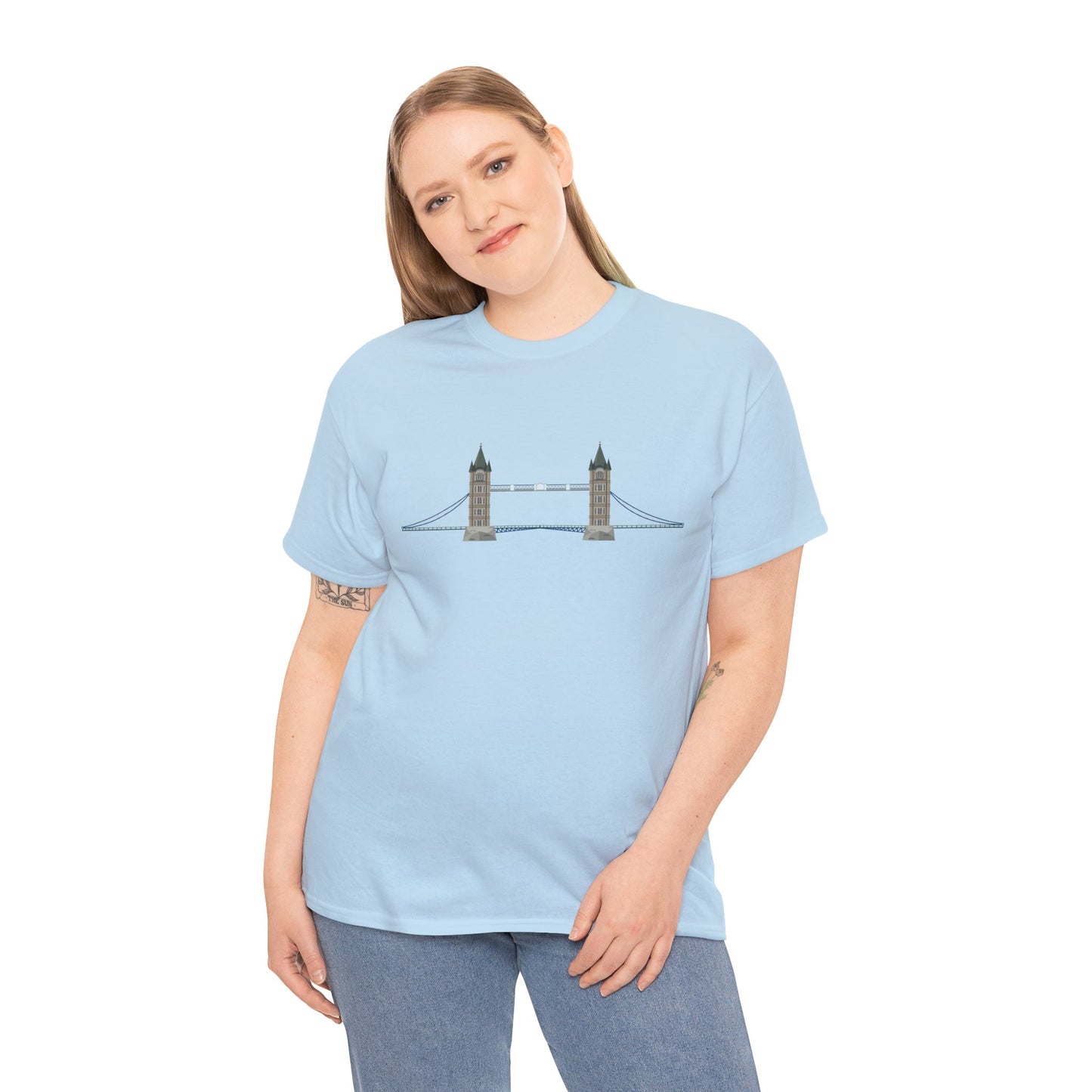 Unisex Heavy Cotton Tee - Tower Bridge - Iconic London Landmark Illustration