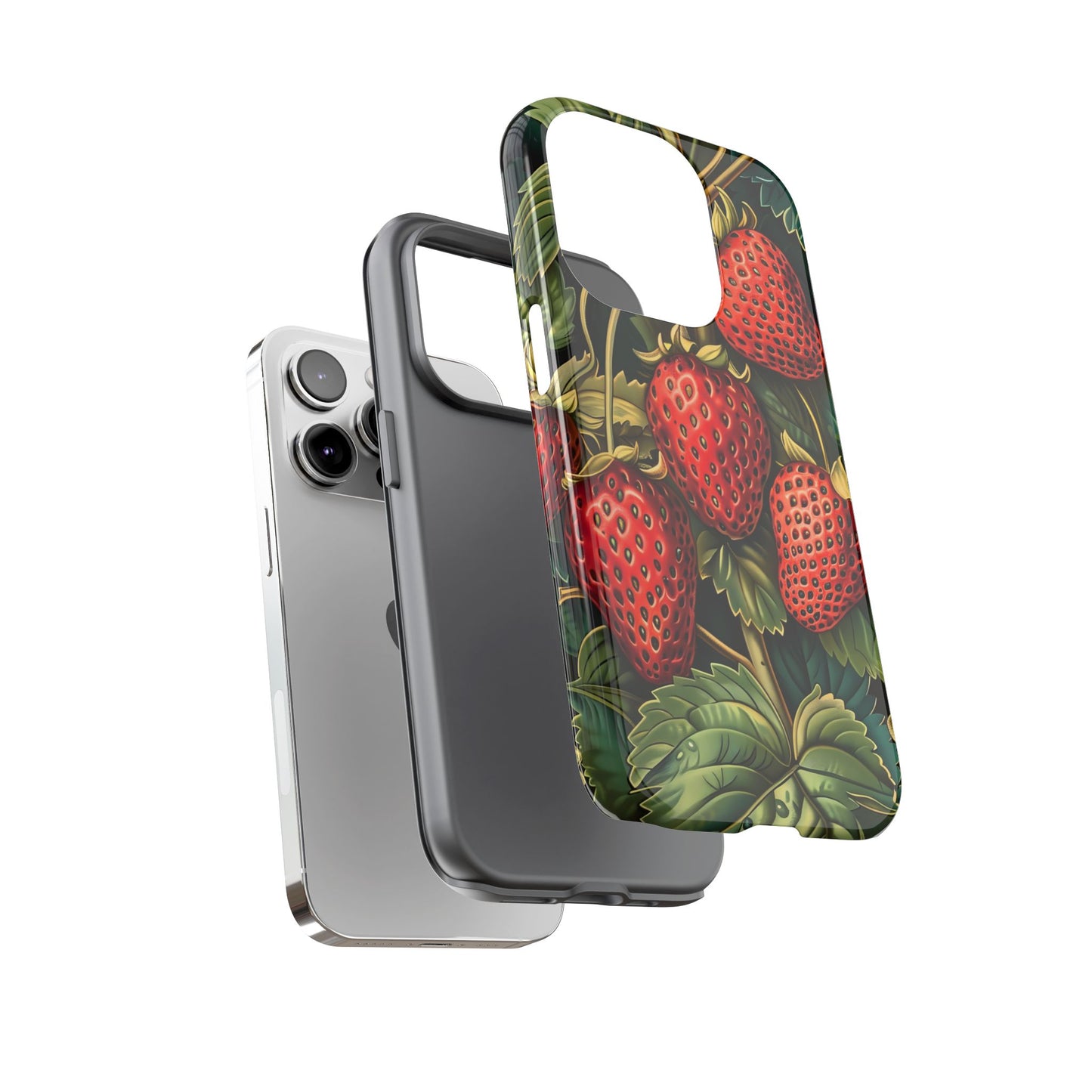 Strawberry Phone Case, Tough Berry Case, Floral Phone Cover, Cute Smartphone Shell, Nature-Inspired Gift