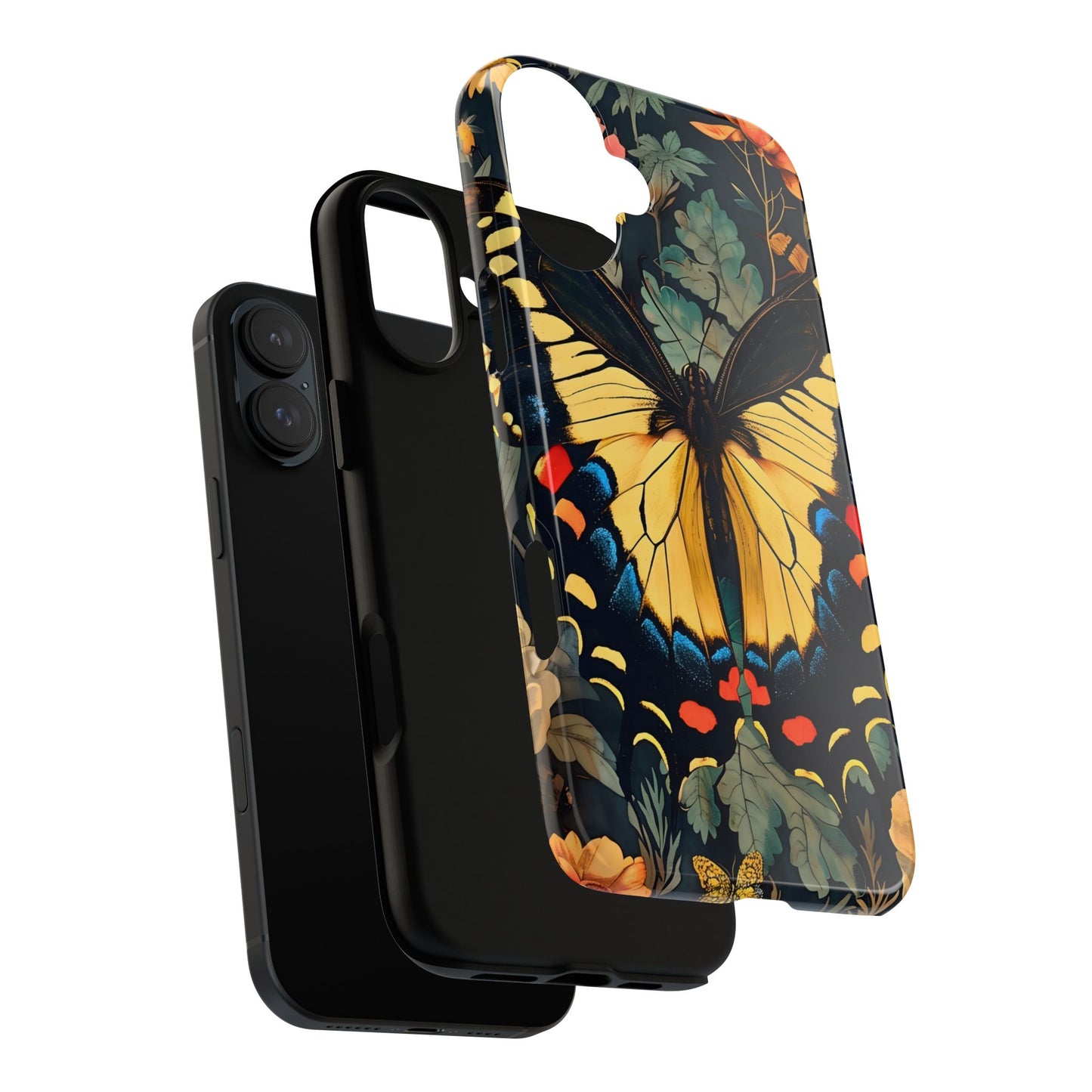 Butterfly Floral Phone Case, Art-inspire Tough Case, Gift for Nature Lovers, Butterfly Pattern Cover, Eco-Friendly Mobile Accessory