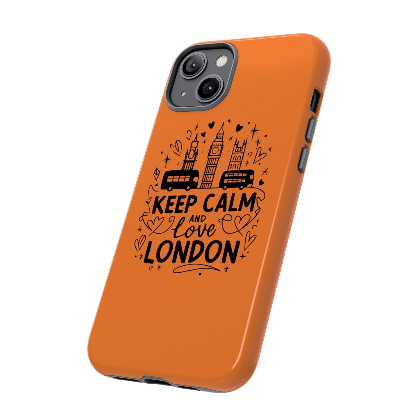 London-Themed Phone Case: Keep Calm and Love London, UK Souvenir, Travel Gift, City Lover, Smartphone Accessories, Orange Design