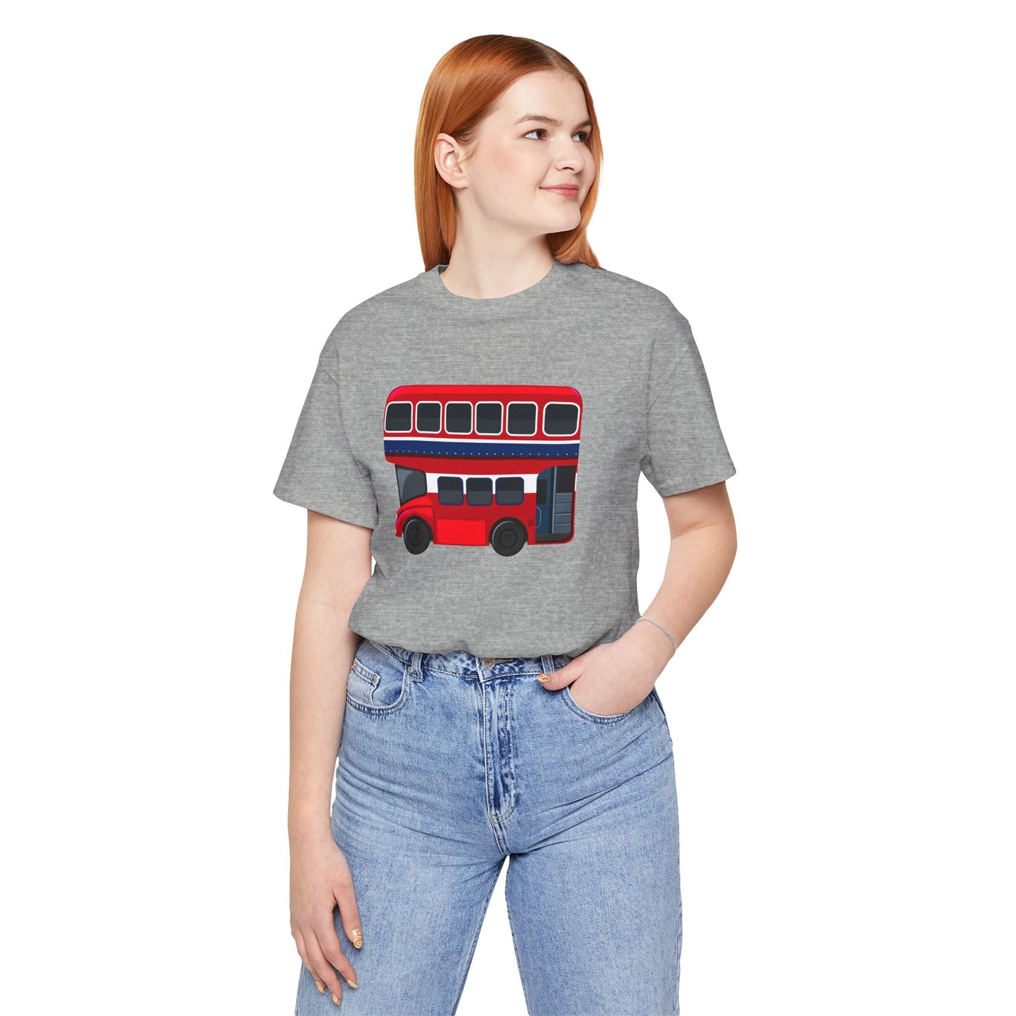 Unisex Jersey Short Sleeve Tee - London Transport English Bus - Iconic Red Double-Decker