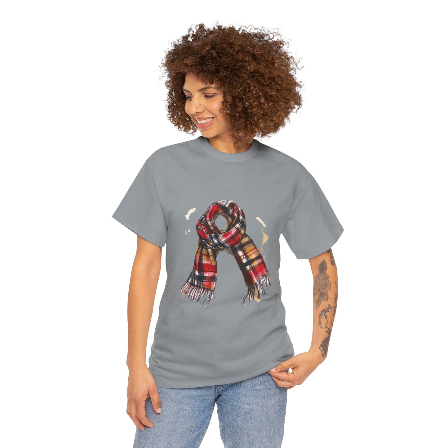 Unisex Heavy Cotton Tee - Plaid Scarf Design