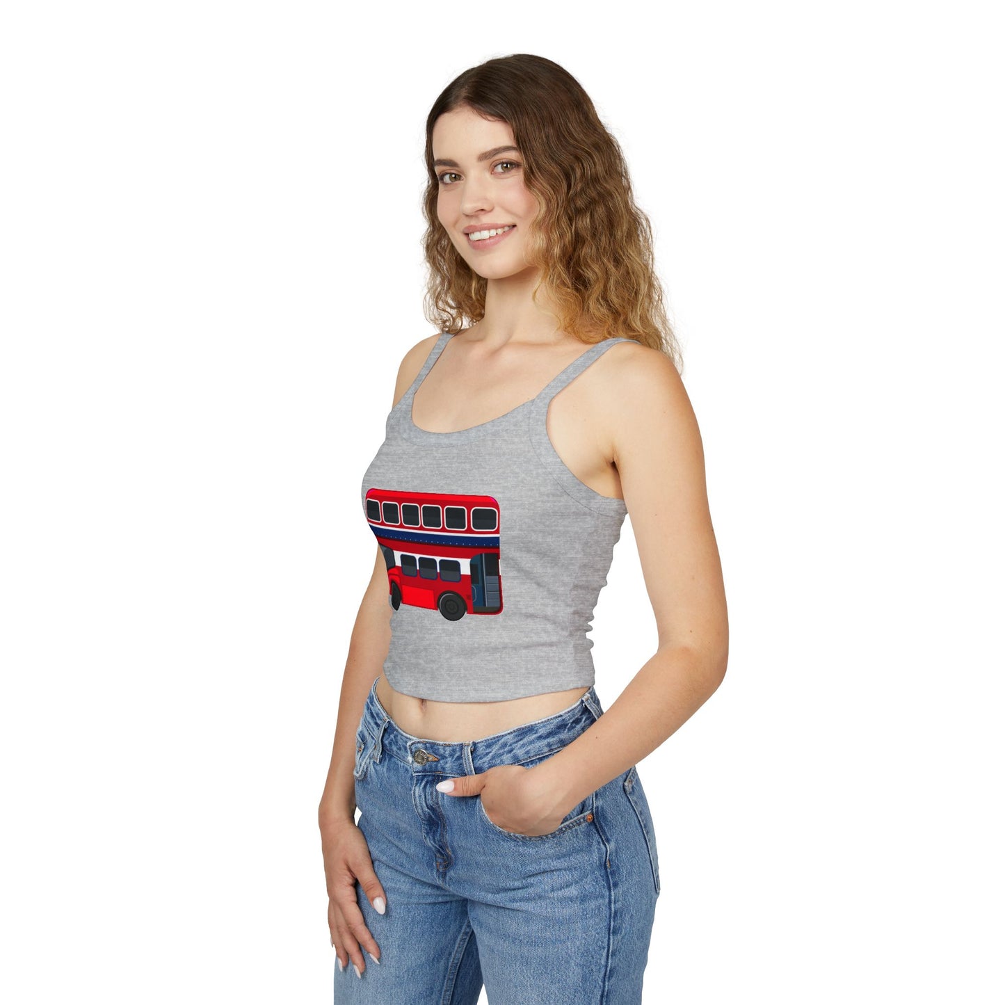 Women's Spaghetti Strap Tank Top - Iconic Red Bus Illustration Wall Decor