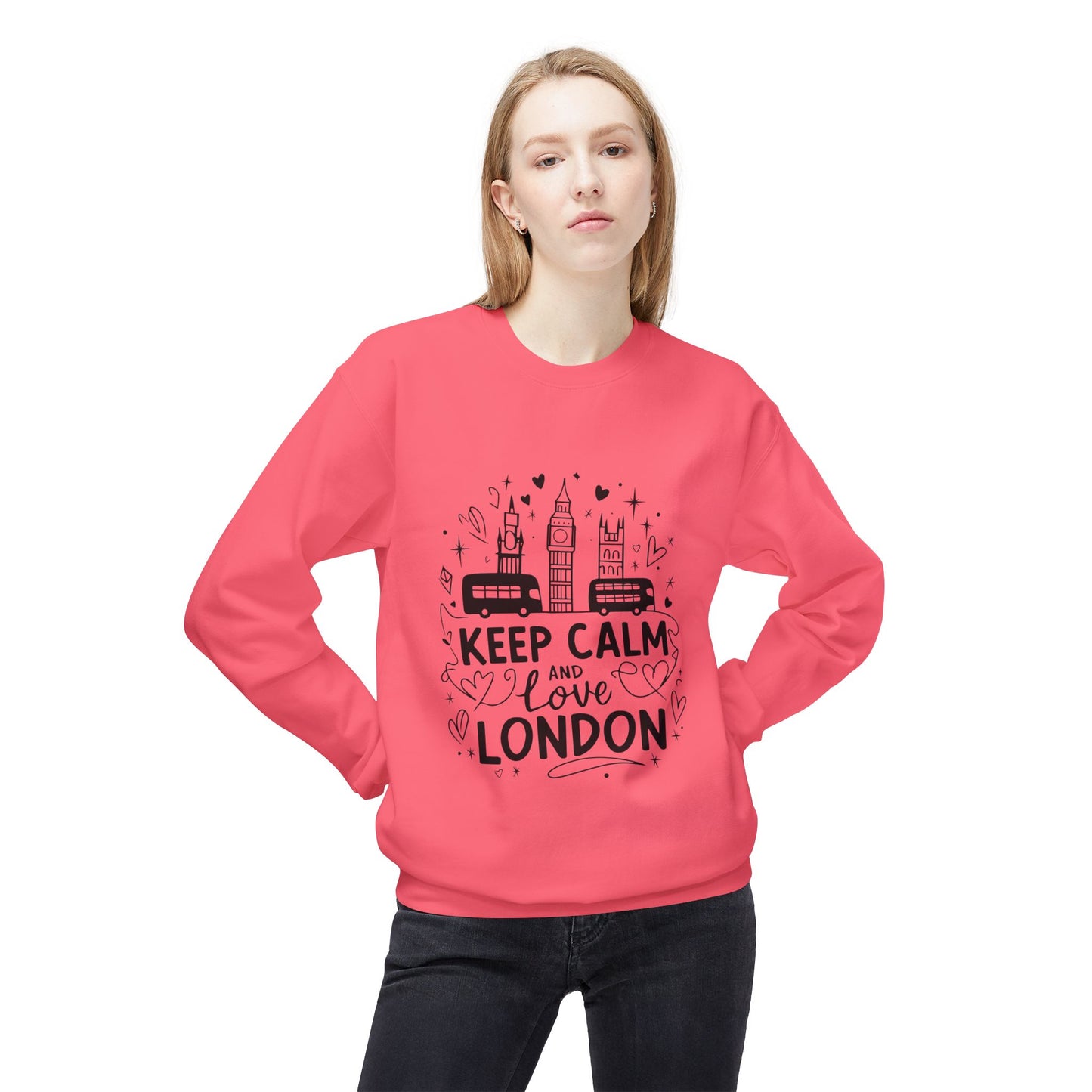 Unisex Midweight Softstyle Fleece Crewneck Sweatshirt - Keep Calm and love London