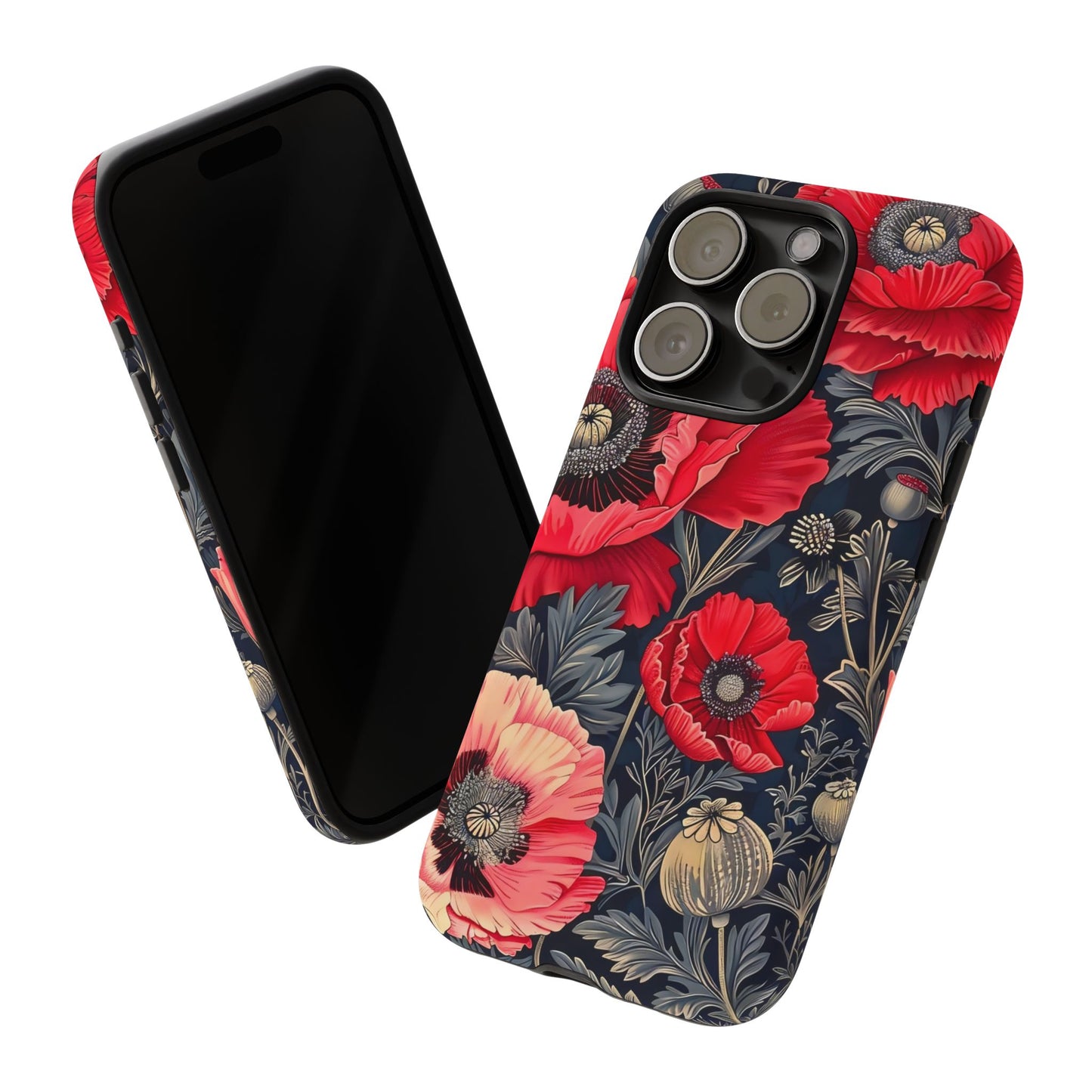 Floral Phone Case with Artistic Poppies, Tough Cases, Flower Design, Nature Lover Gift, Customizable Mobile Cover, Stylish Phone Accessories