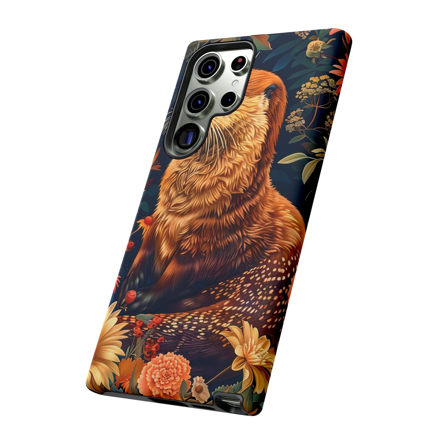 Otter Phone Case, Floral Otter Design, Tough Phone Cover, Nature Lover Gift, Cute Animal Accessories