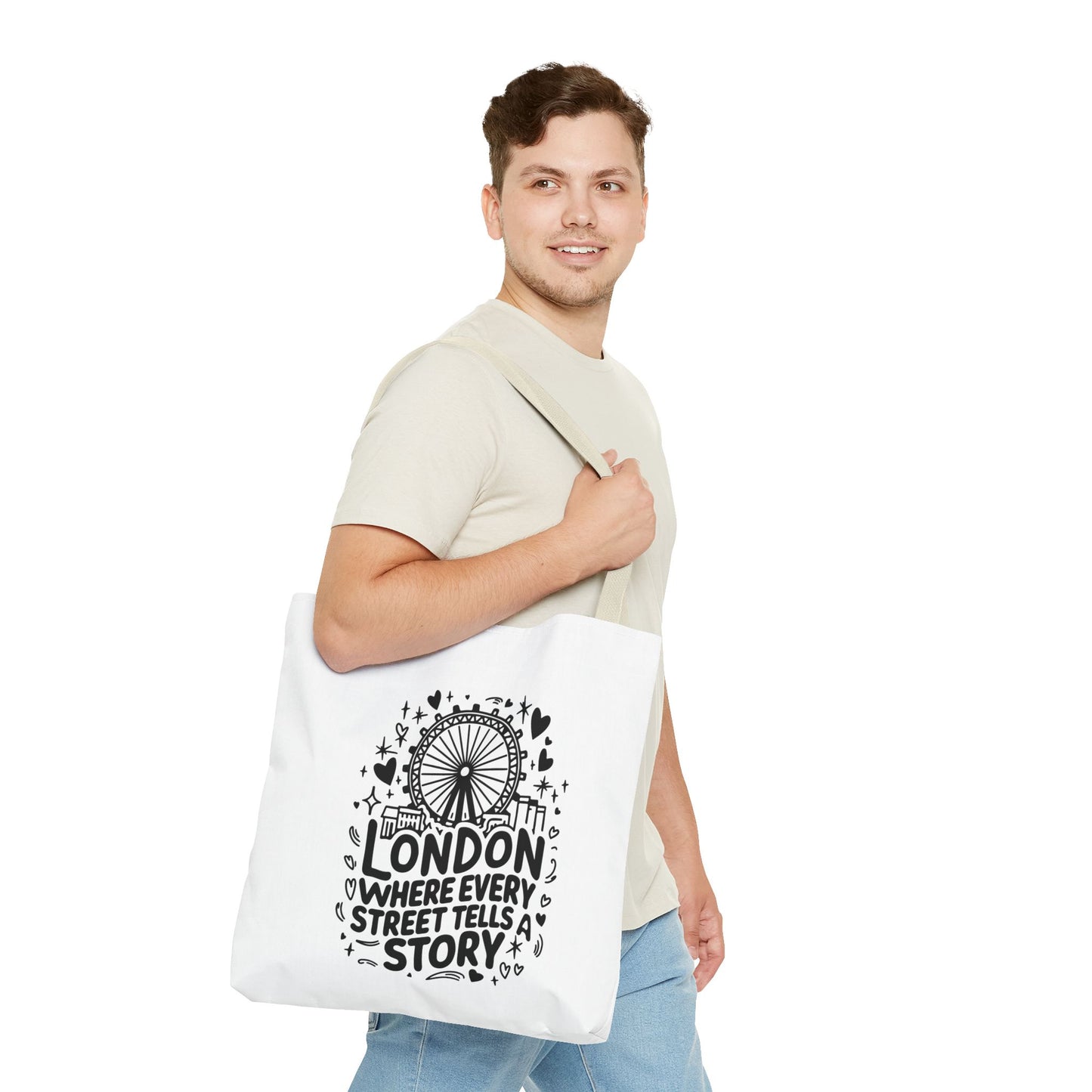 London Storytelling Tote Bag, Gift for Travelers, Reusable Shopping Bag, Casual Carryall, Eco-Friendly Tote