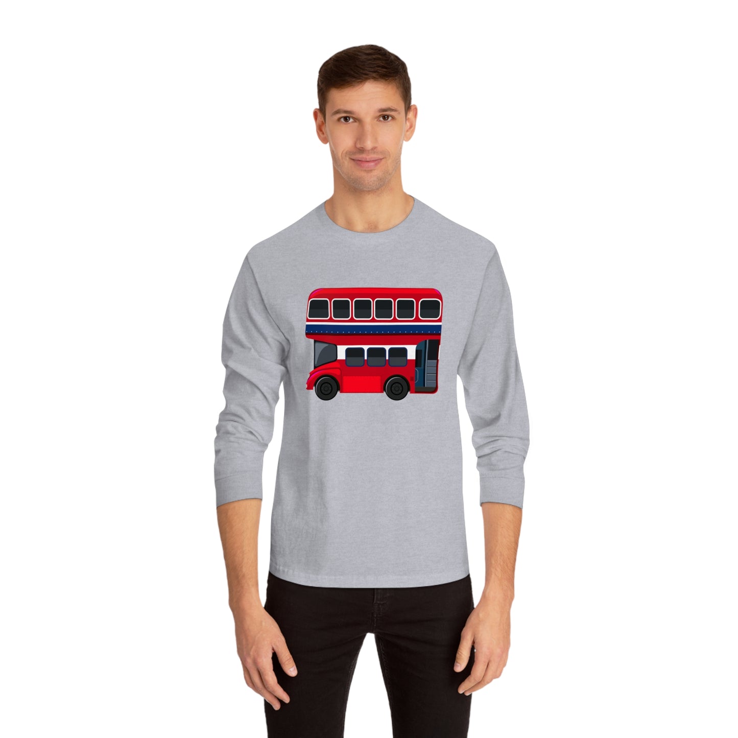 Unisex Classic Long Sleeve T-Shirt - London Transport English Bus - Iconic Red Double-Decker