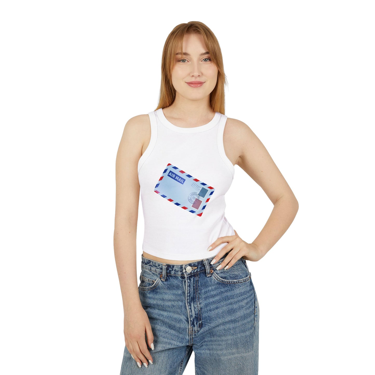 Women's Micro Rib Racer Tank Top - Vintage British Air Mail - Classic Postal Design