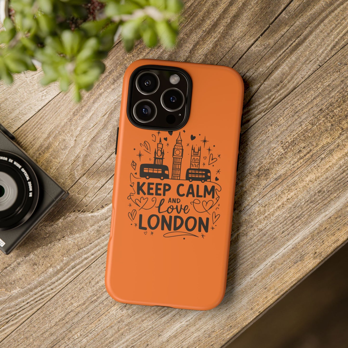 London-Themed Phone Case: Keep Calm and Love London, UK Souvenir, Travel Gift, City Lover, Smartphone Accessories, Orange Design