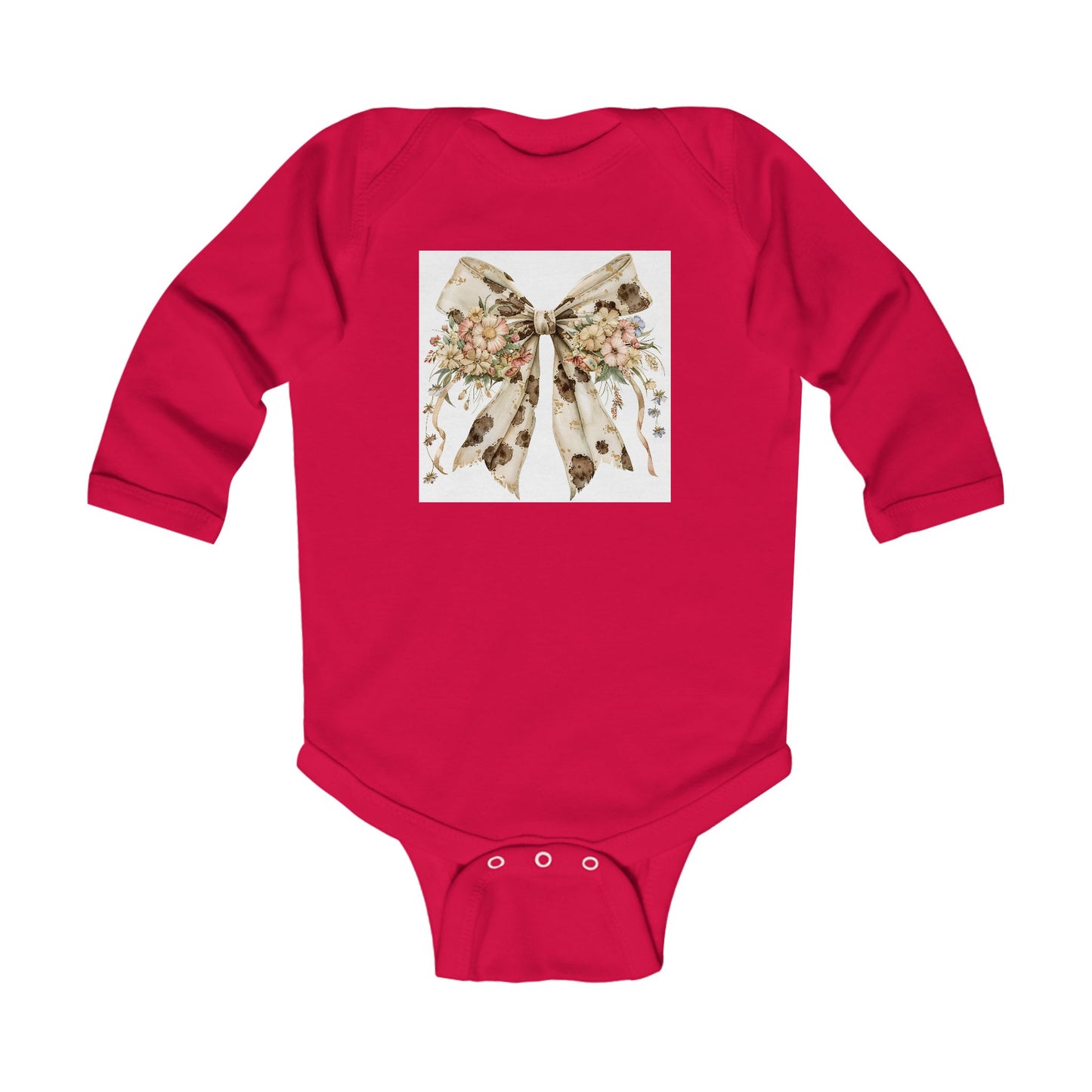 Floral Bow Infant Long Sleeve Bodysuit - Cute Baby Shower Gift