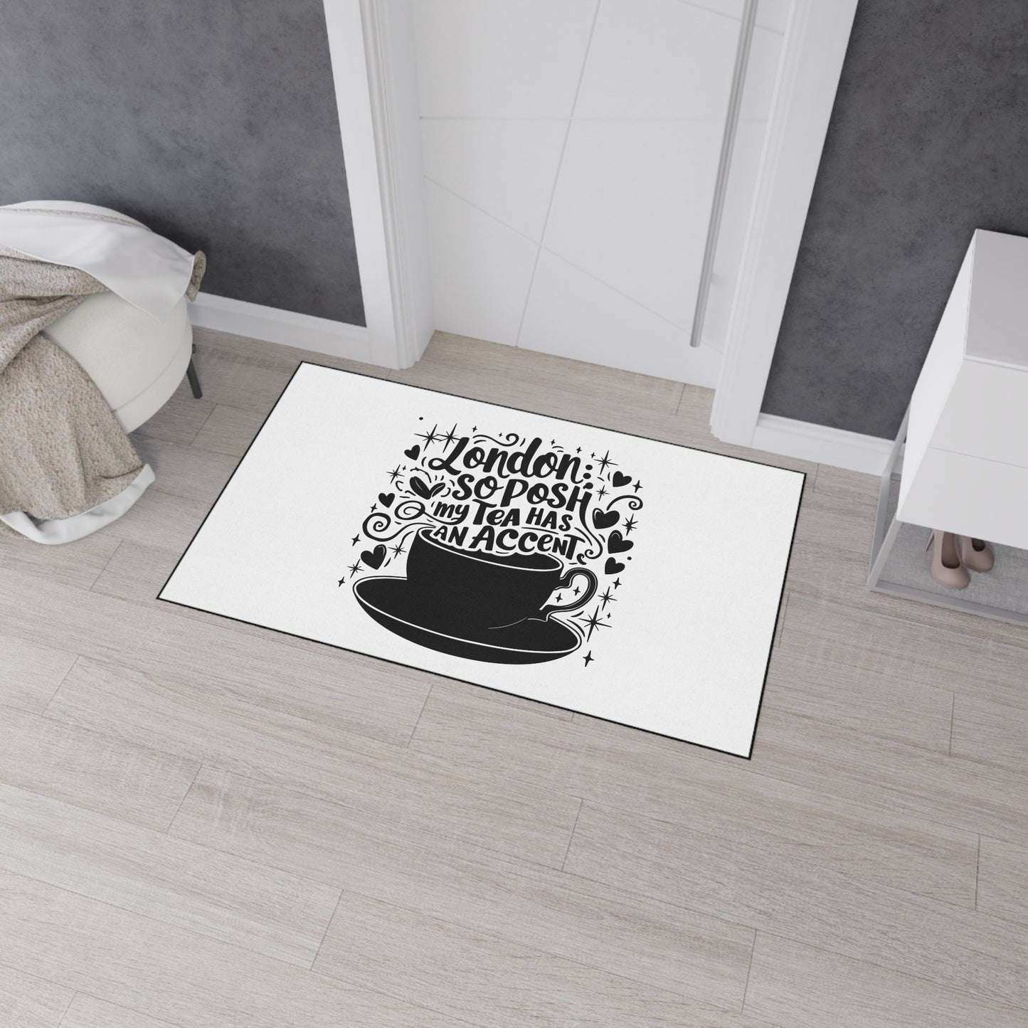 Posh London Tea Floor Mat, Cozy Kitchen Decor, Funny Gift for Tea Lovers, Welcome Mat, Unique Home Accessory