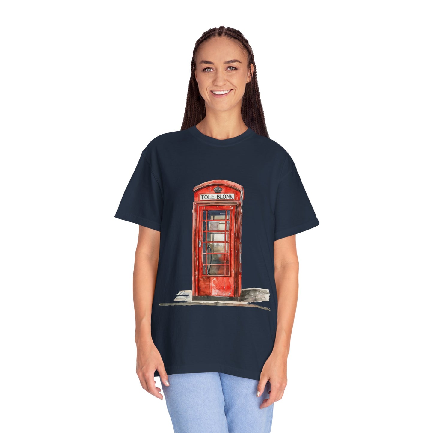 Unisex Garment-Dyed T-shirt - Iconic British Public Telephone - Classic Red Phone Box Design