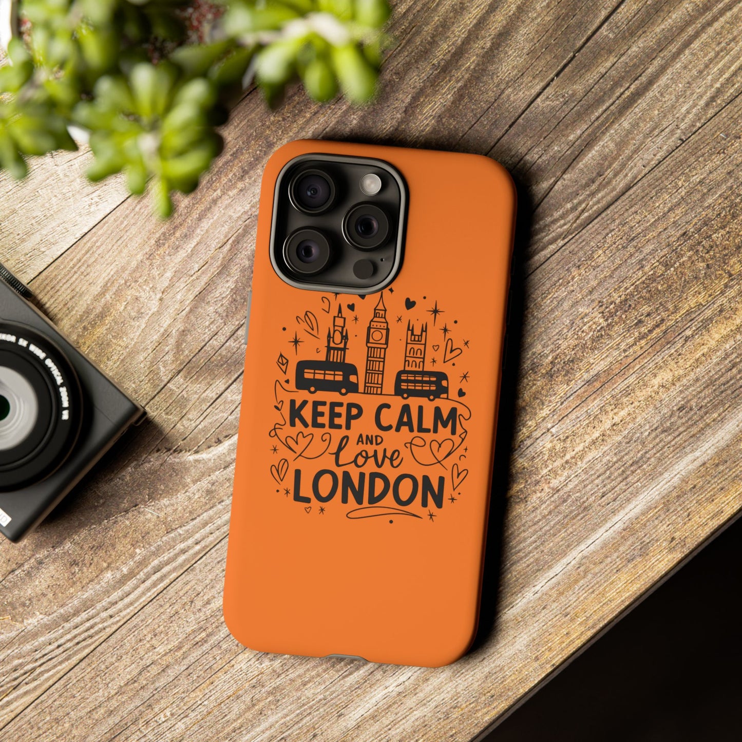 London-Themed Phone Case: Keep Calm and Love London, UK Souvenir, Travel Gift, City Lover, Smartphone Accessories, Orange Design