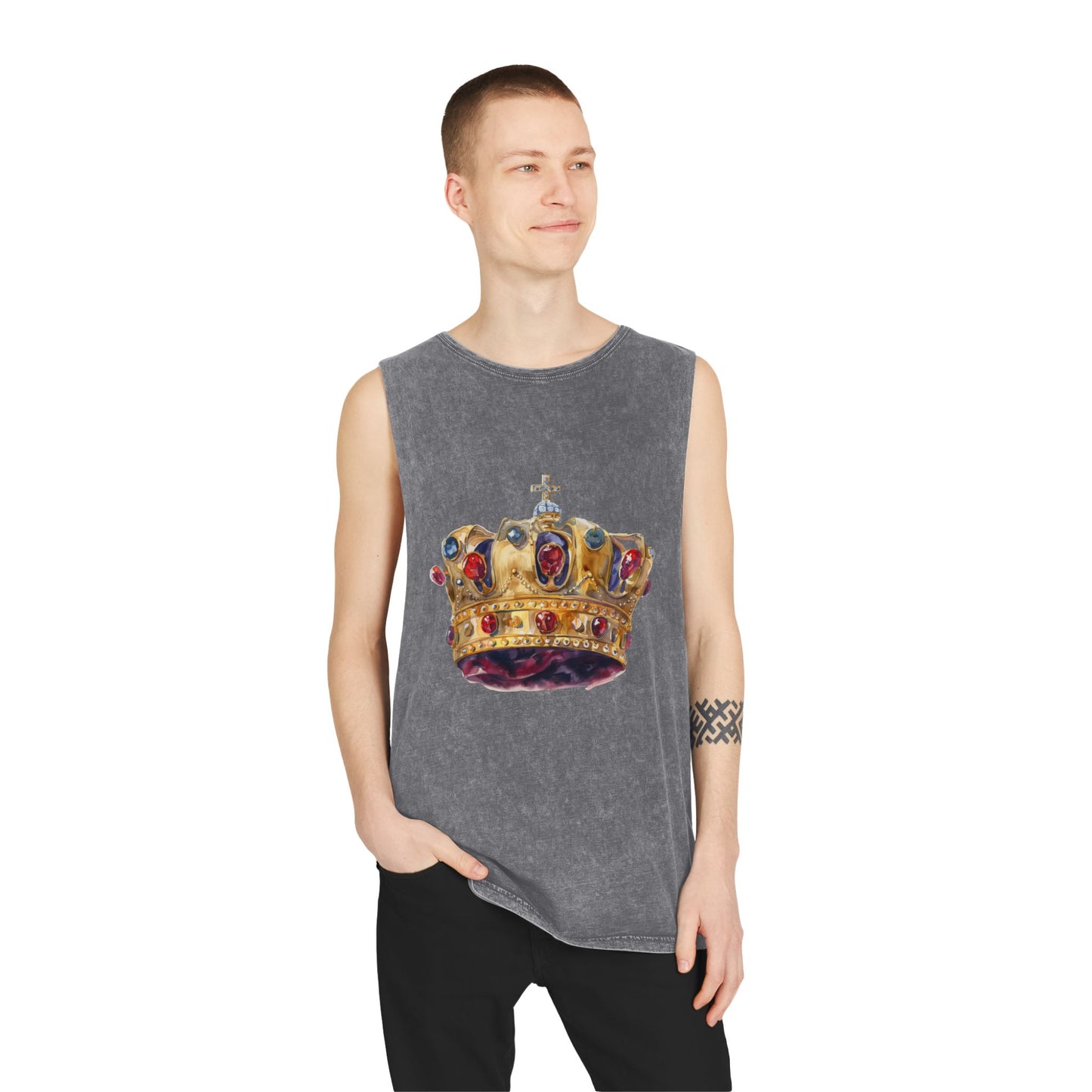 Unisex Stonewash Tank Top - British Royal Crown - Symbol of Regal Elegance and Authority