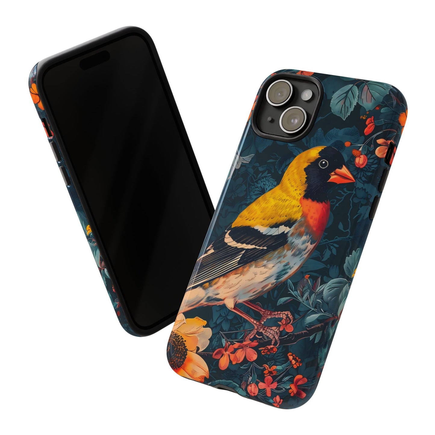 Colorful Bird Phone Case, Floral Phone Cover, Tough Phone Protector, Nature Lover Gift, Botanical Case, Unique Mobile Accessory