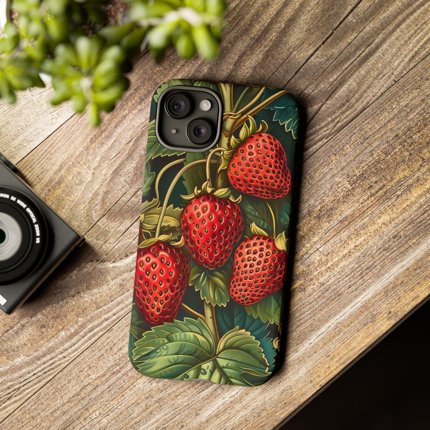 Strawberry Phone Case, Tough Berry Case, Floral Phone Cover, Cute Smartphone Shell, Nature-Inspired Gift