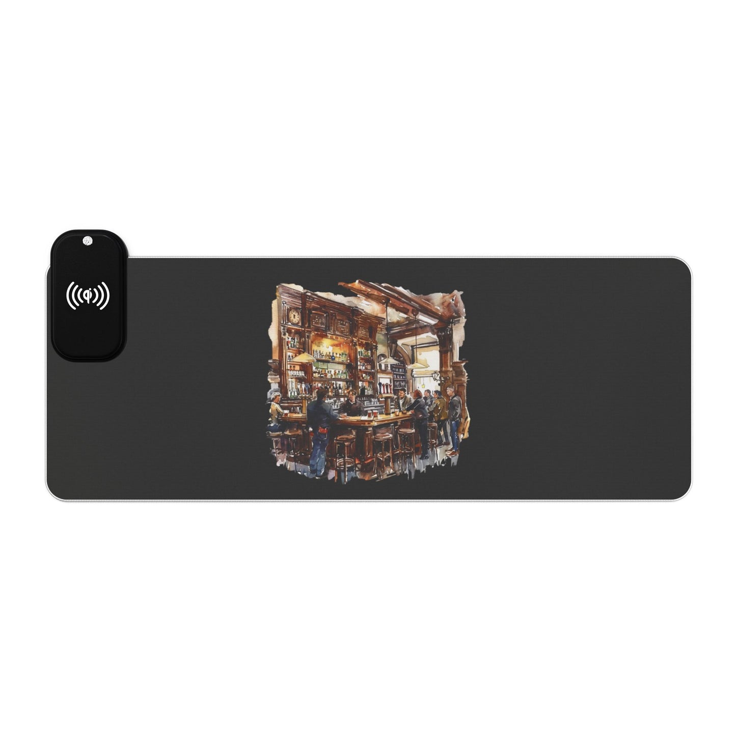Rustic British Pub Interior – Cozy Charm - LED Gaming Mouse Pad with Wireless Charging, LED Desk Accessory for Gamers, Rechargeable Mouse Pad for Comfort, Office Decor, Gamer Gift