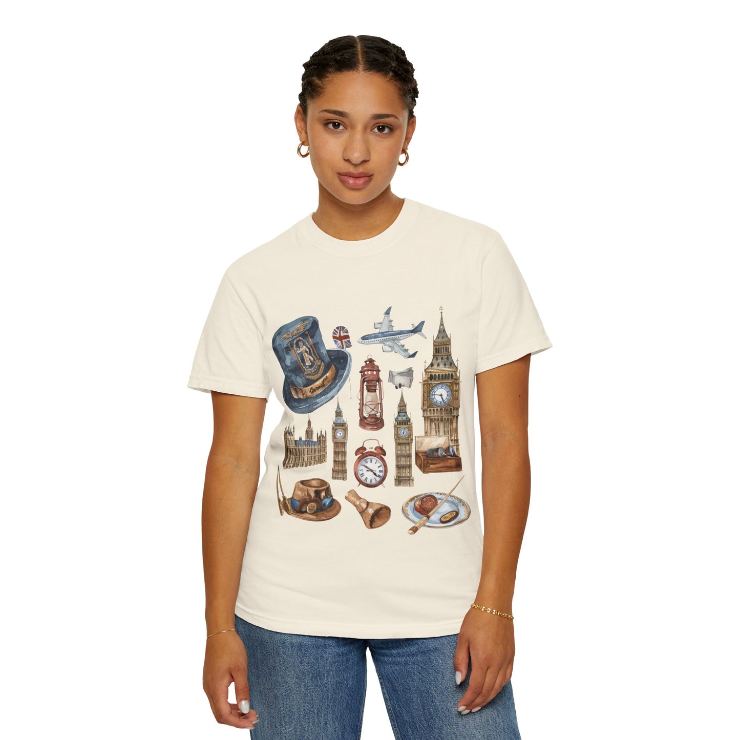 Unisex Garment-Dyed T-shirt - Icons of England - From Big Ben to Red Buses