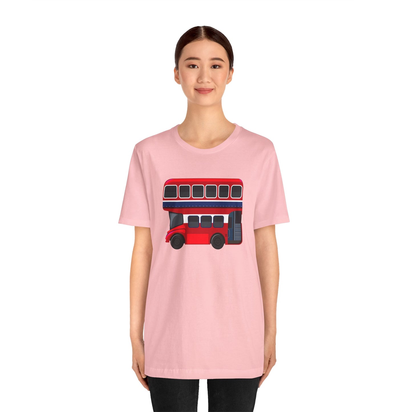 Unisex Jersey Short Sleeve Tee - London Transport English Bus - Iconic Red Double-Decker