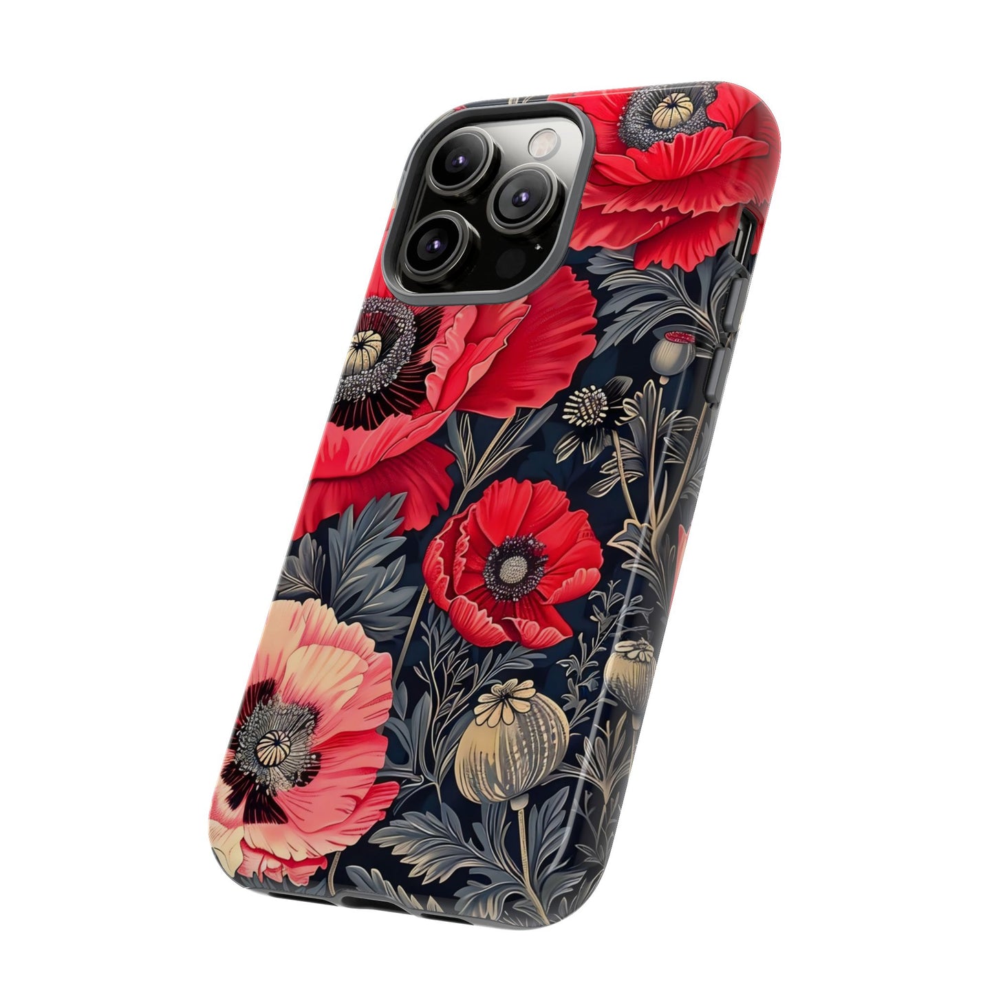 Floral Phone Case with Artistic Poppies, Tough Cases, Flower Design, Nature Lover Gift, Customizable Mobile Cover, Stylish Phone Accessories