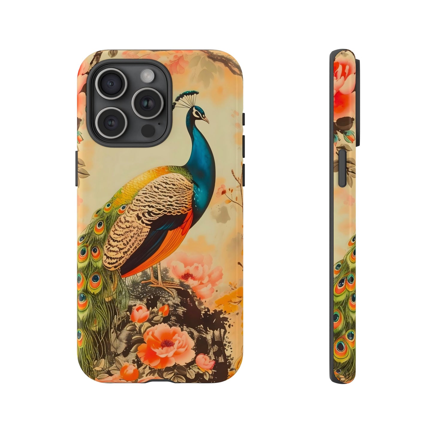 Peacock Phone Case, Tough Phone Cover, Unique Phone Accessory, Floral Design, Gift for Bird Lovers, Spring Decor