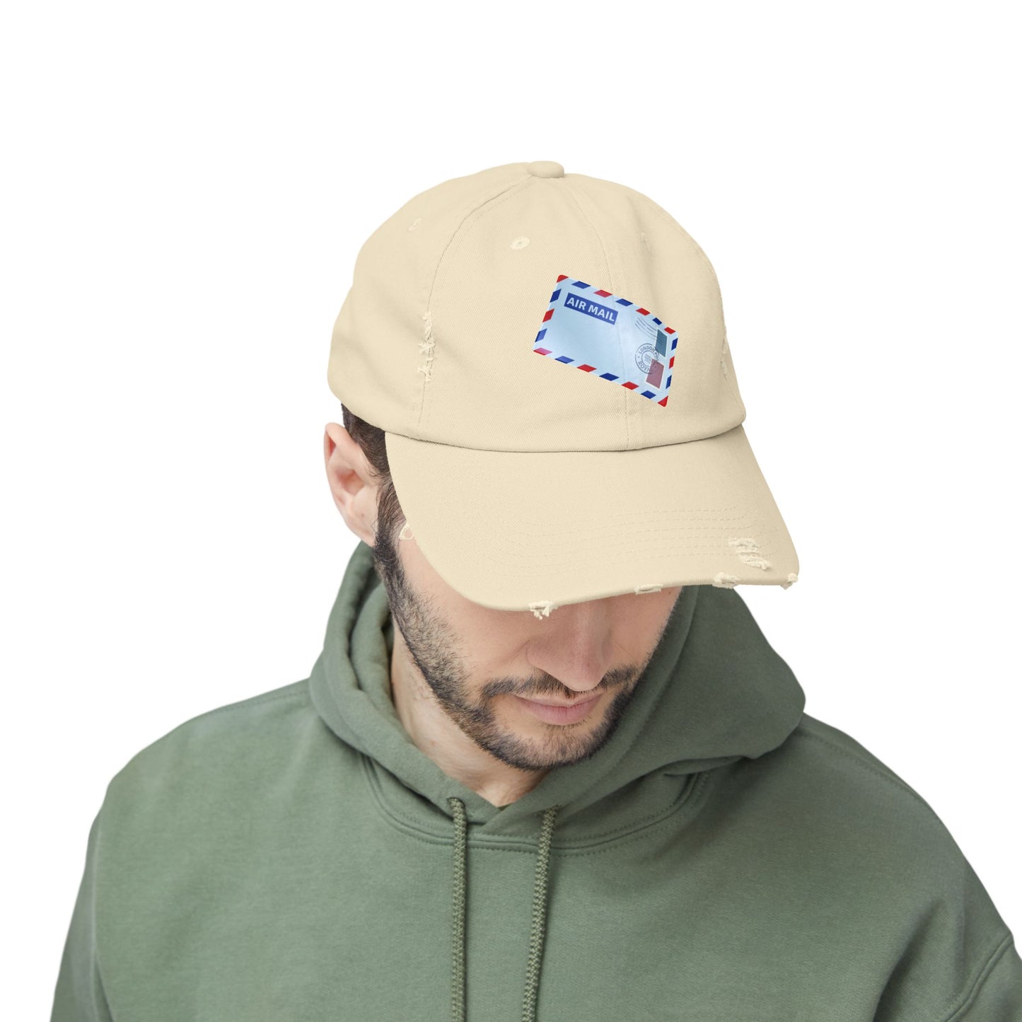 Vintage Air Mail Unisex Distressed Cap, Retro Hat, Casual Wear, Travel Accessories, Gift for Travelers, Summer Apparel