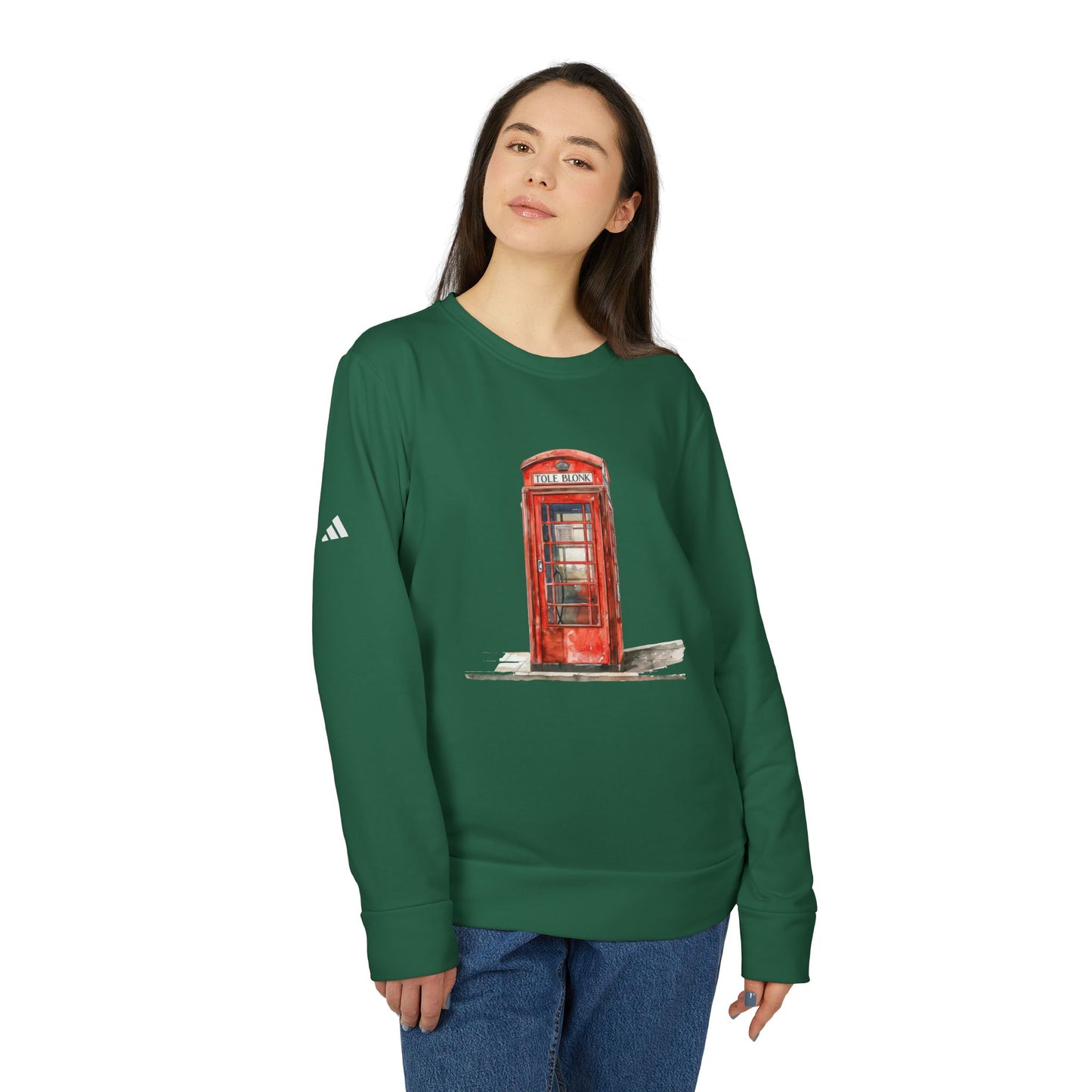 Adidas Unisex Fleece Crewneck Sweatshirt - Vintage Red Phone Booth Design