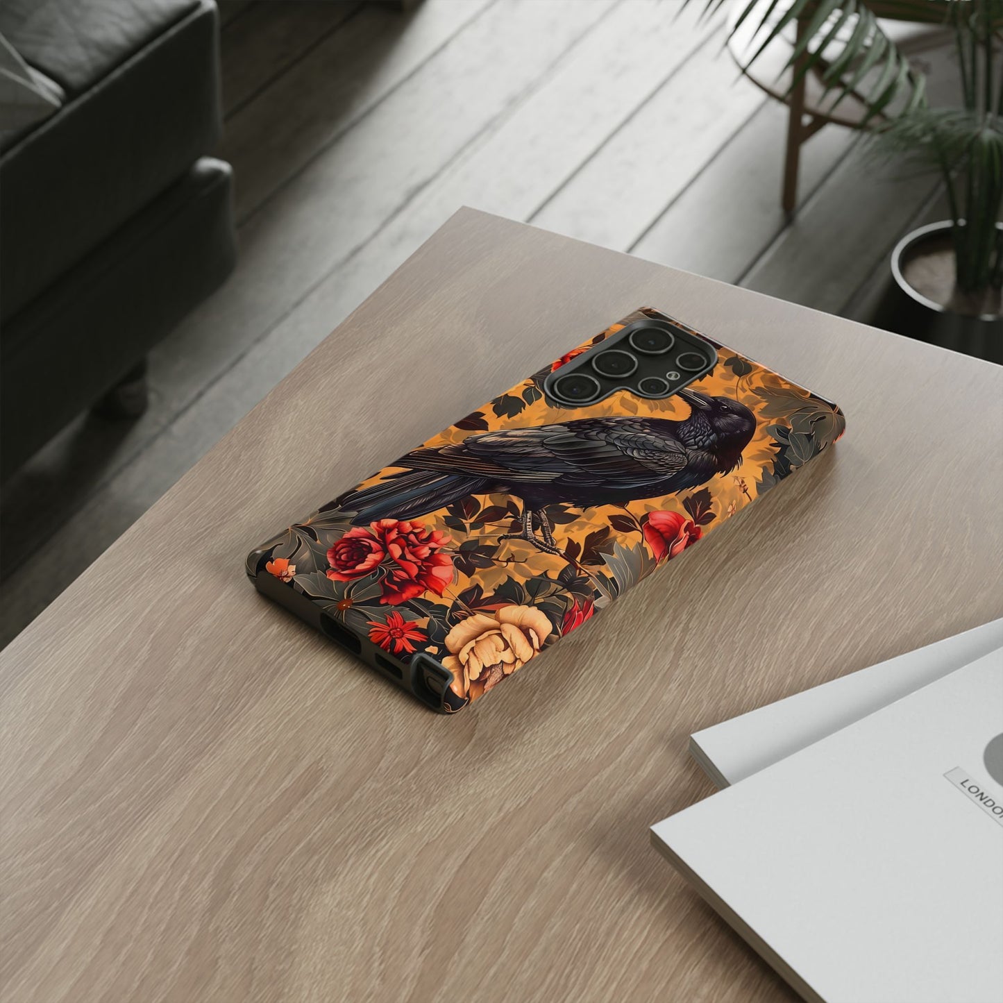 Raven Floral Phone Case - Tough Cases, Blackbird Decor, Gift for Nature Lovers, Bird Themed Accessories, Unique Phone Cover