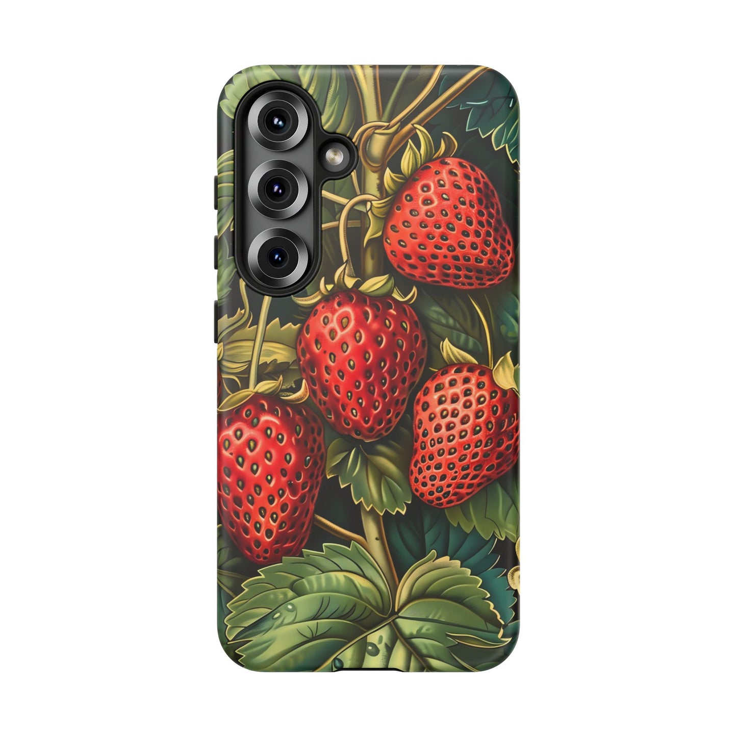 Strawberry Phone Case, Tough Berry Case, Floral Phone Cover, Cute Smartphone Shell, Nature-Inspired Gift