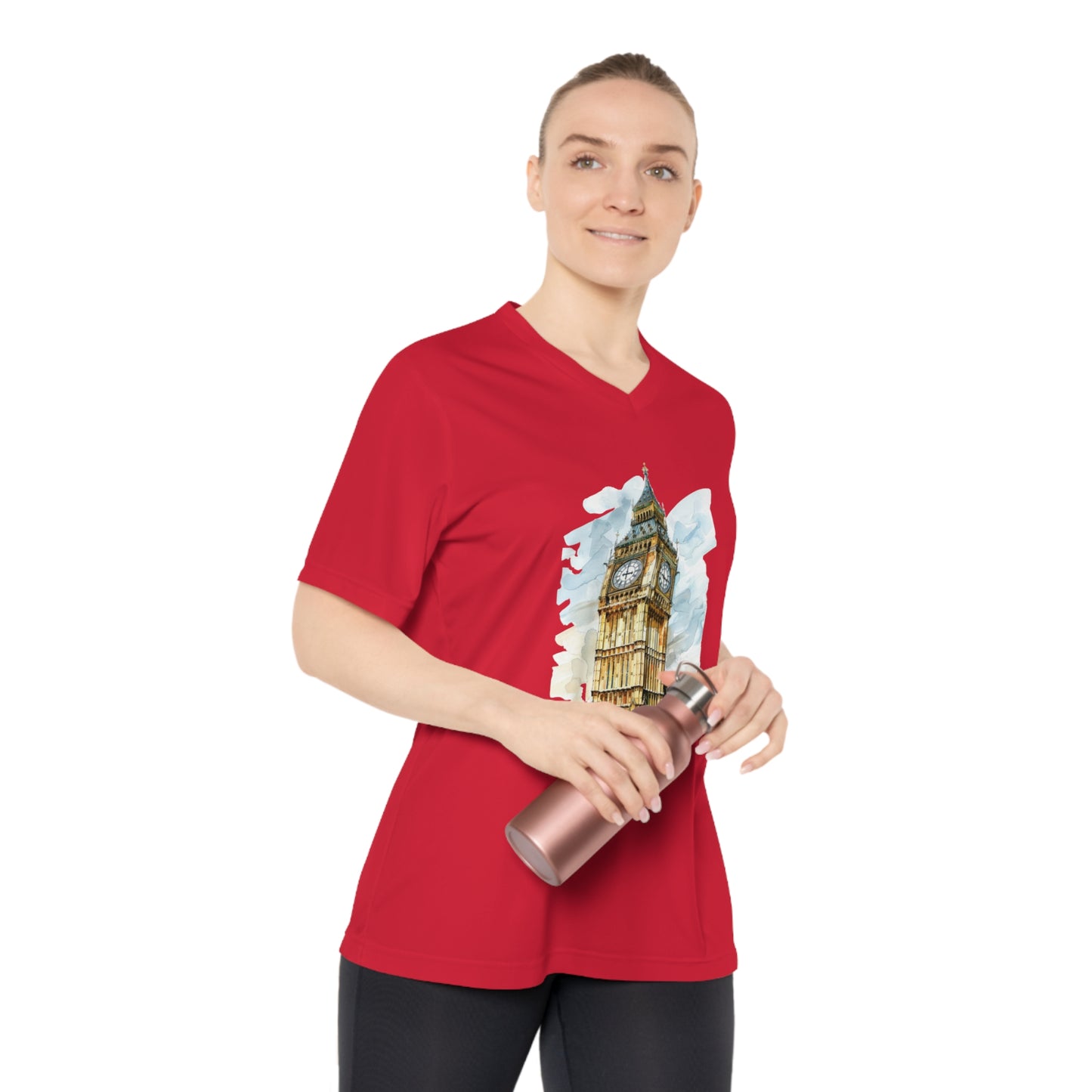 Women's Performance V-Neck T-Shirt - Historic Big Ben England Tower Artwork