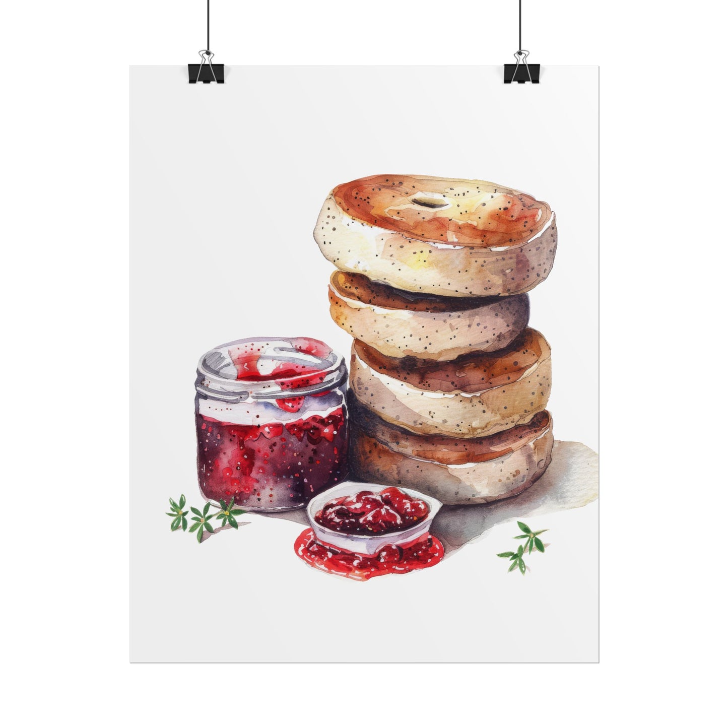 Breakfast Bagel Art Print, Foodie Decor, Kitchen Wall Art, Rolled Poster, Unique Food Gift, Home Cooking Decor