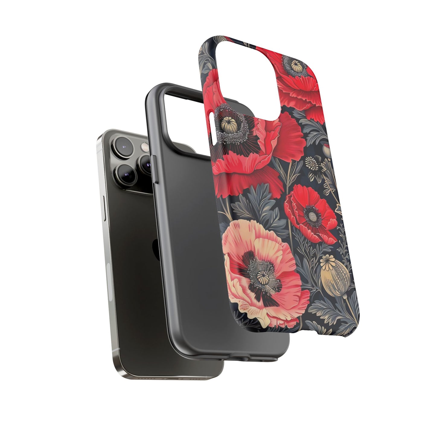 Floral Phone Case with Artistic Poppies, Tough Cases, Flower Design, Nature Lover Gift, Customizable Mobile Cover, Stylish Phone Accessories