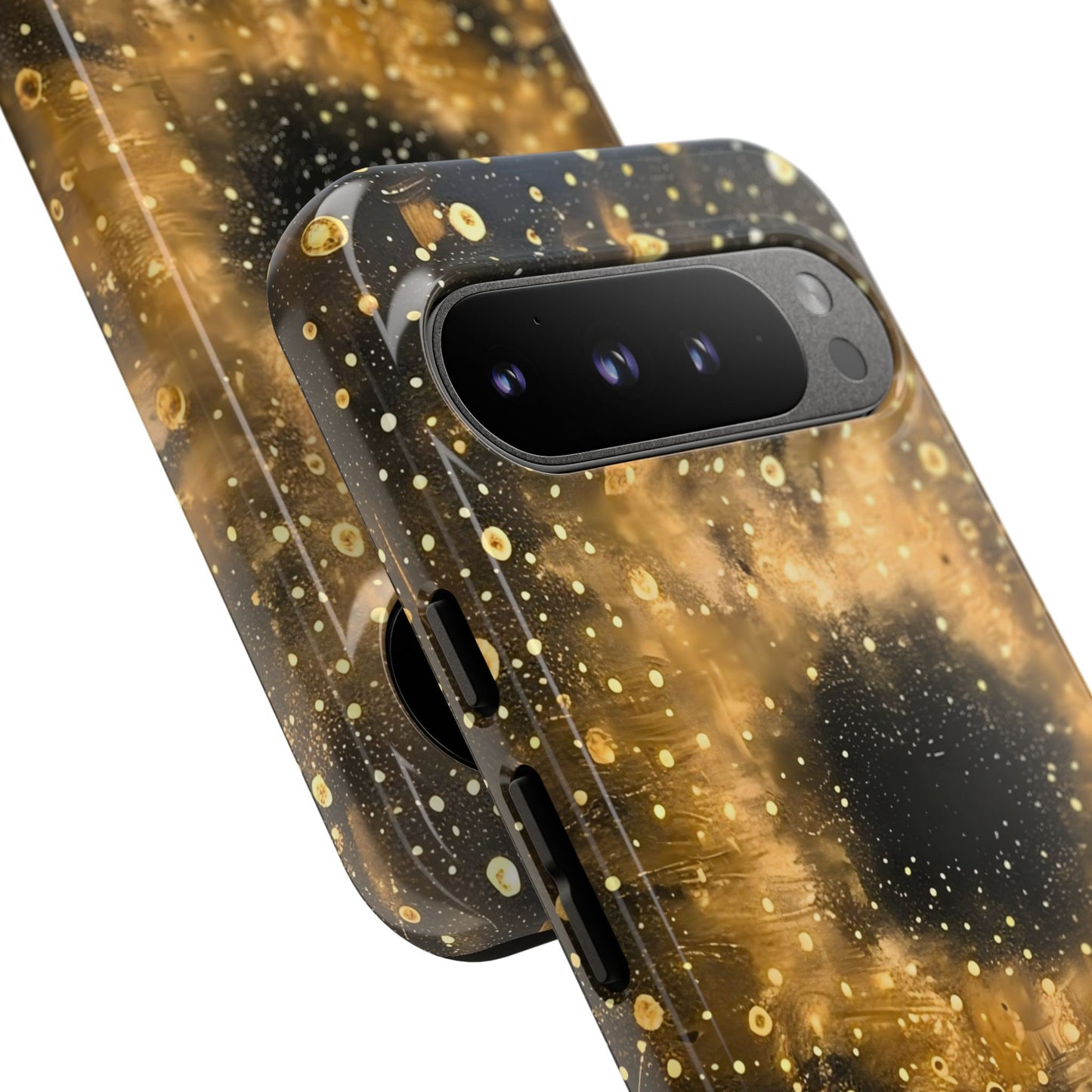 Stylish Phone Case with Golden Galaxy Design, Tough Phone Cover, Trendy Mobile Accessory, Gift for Space Lovers, Protective Phone Shell