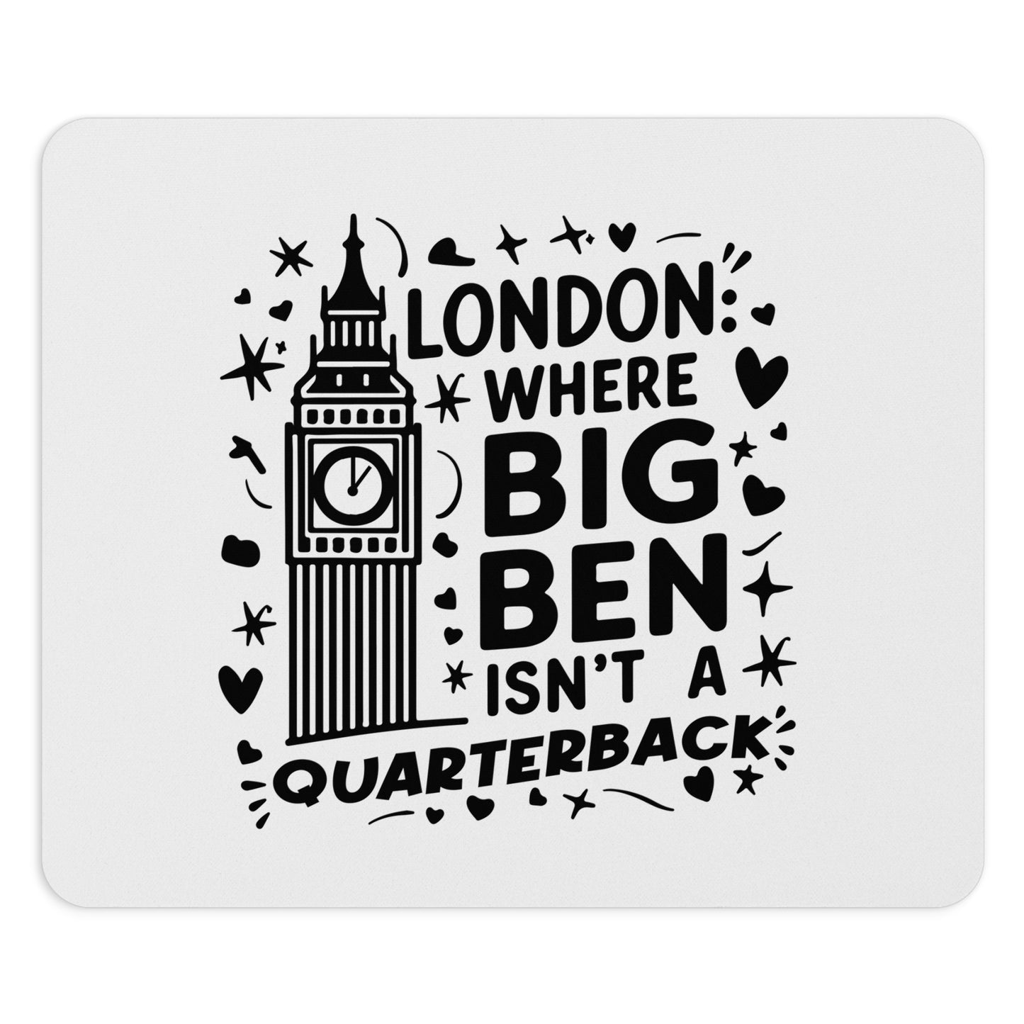 London-Themed Mouse Pad | Fun Black Big Ben Design, Office Gift, Work From Home Decor, Student Essentials, Travel Lover